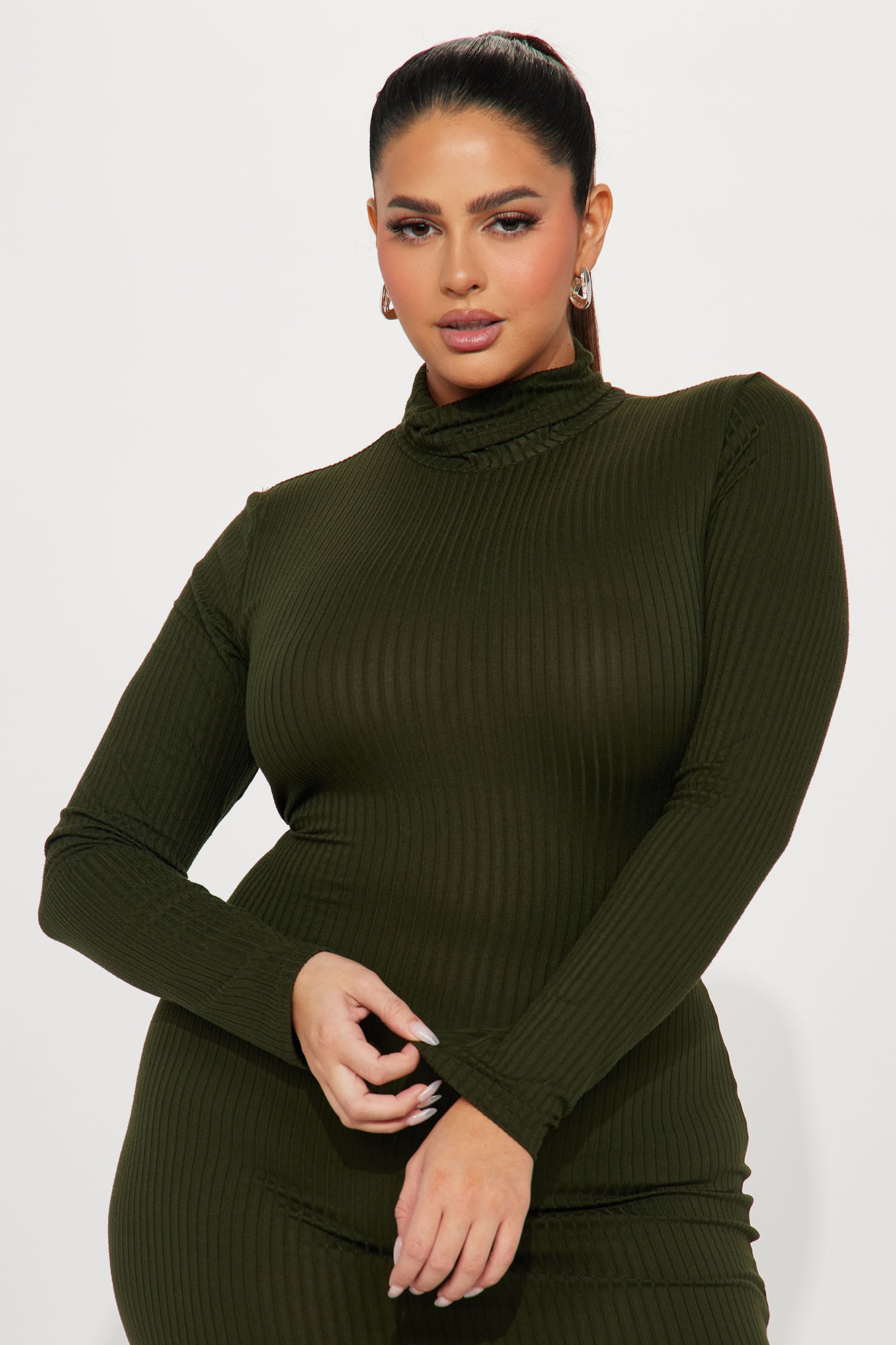 Monique Ribbed Maxi Dress - Olive