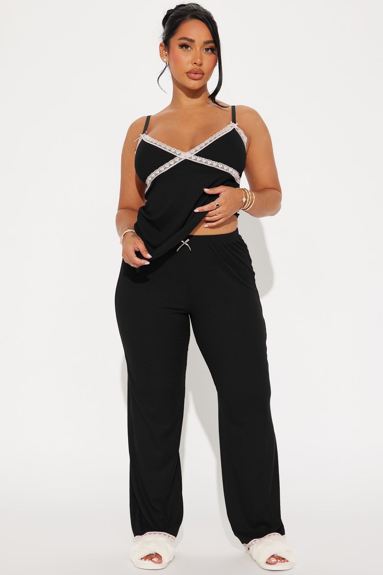 In Your Dreams Ribbed PJ Pant Set - Black