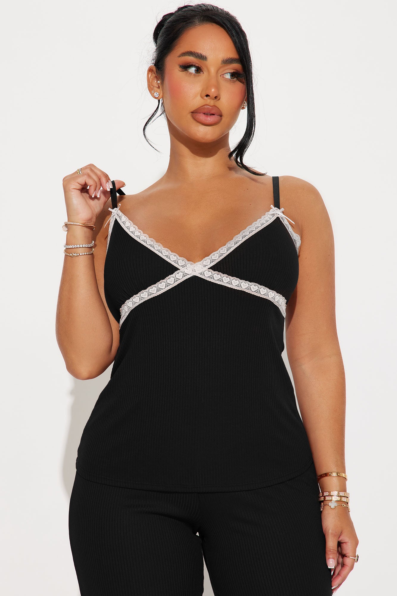In Your Dreams Ribbed PJ Pant Set - Black