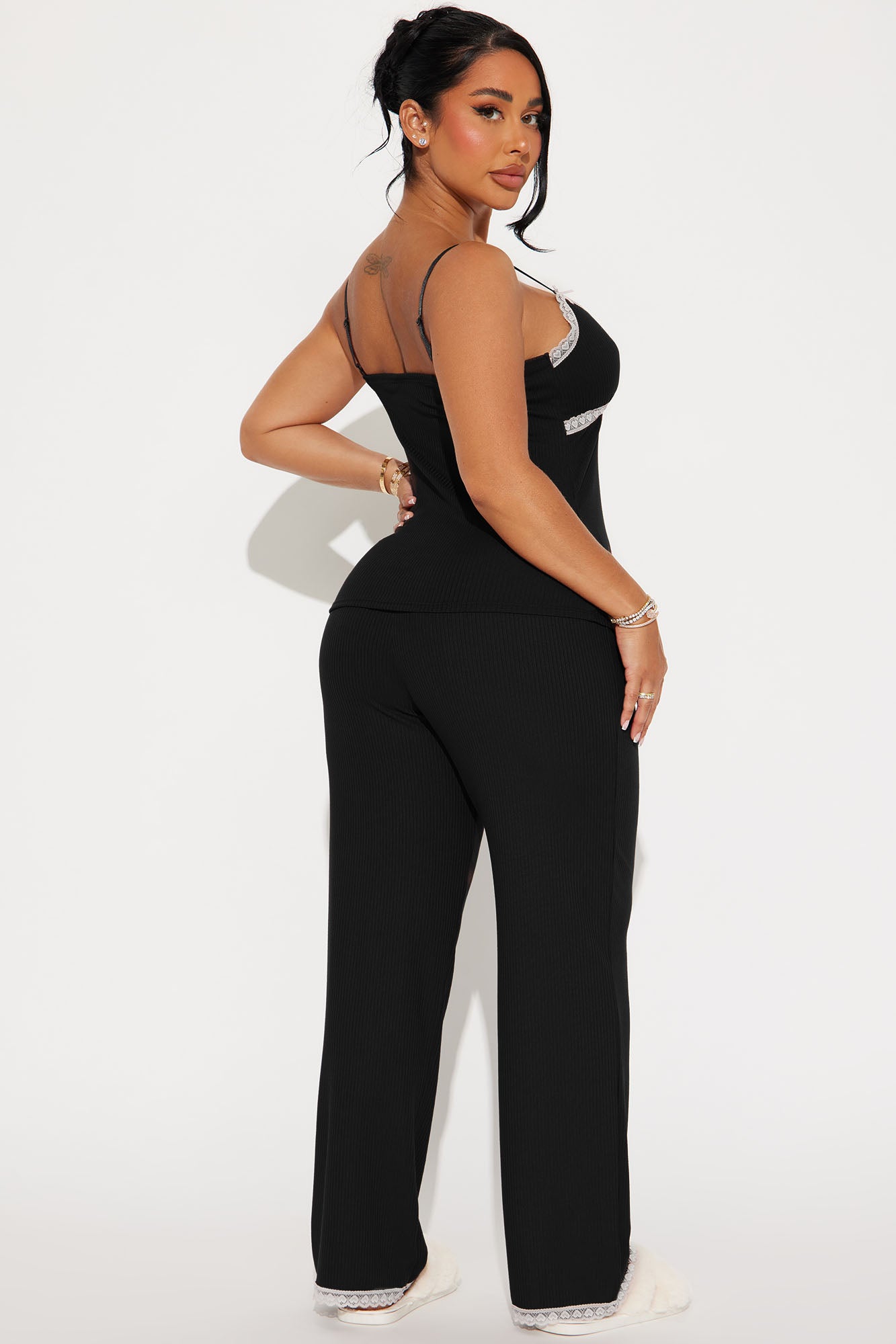 In Your Dreams Ribbed PJ Pant Set - Black