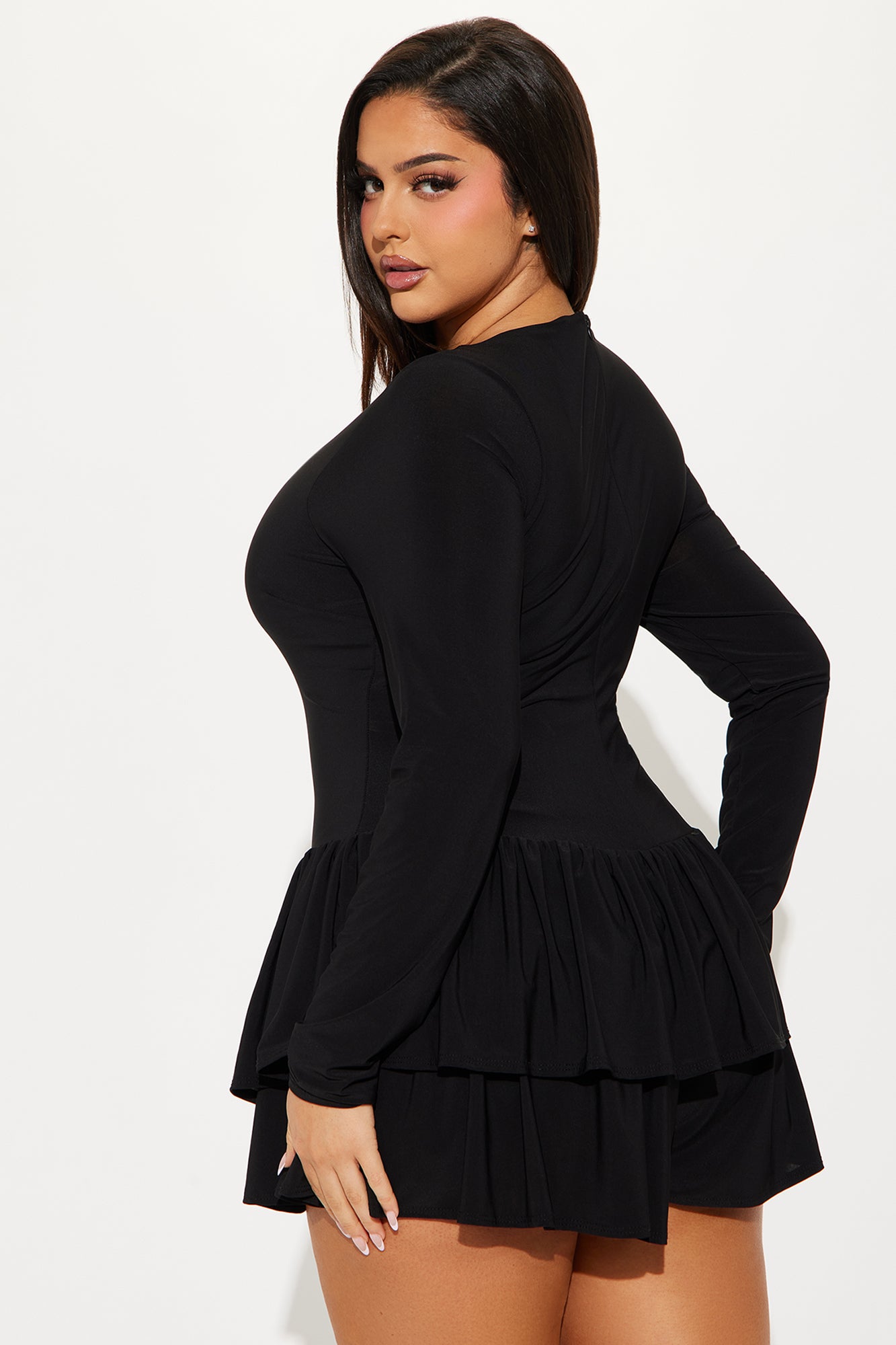 Just A Girl Long Sleeve Romper - Black