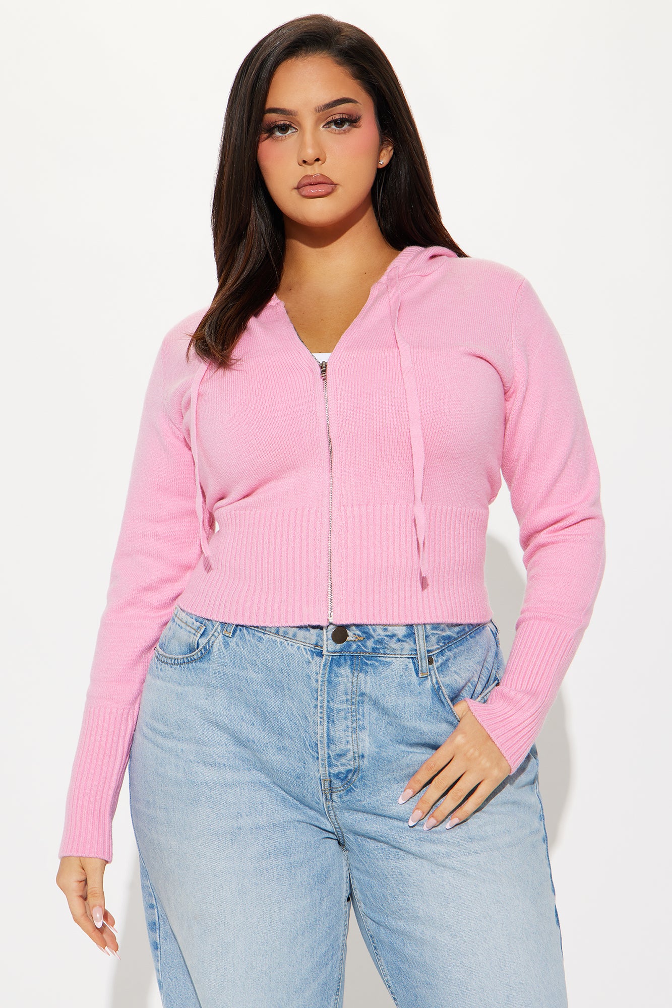 Lana Zip Up Sweater - Pink