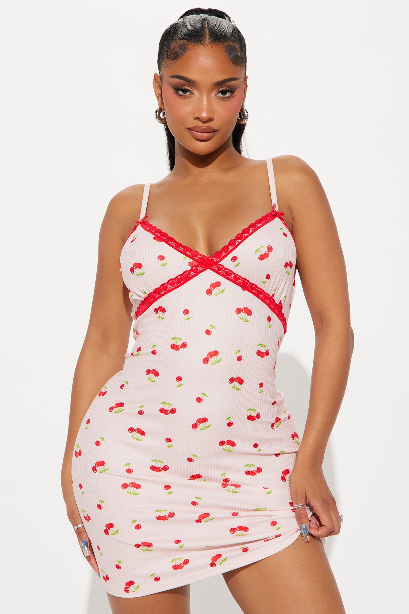 Sweet As Can Be Ribbed PJ Cami Sleep Dress - Pink/combo
