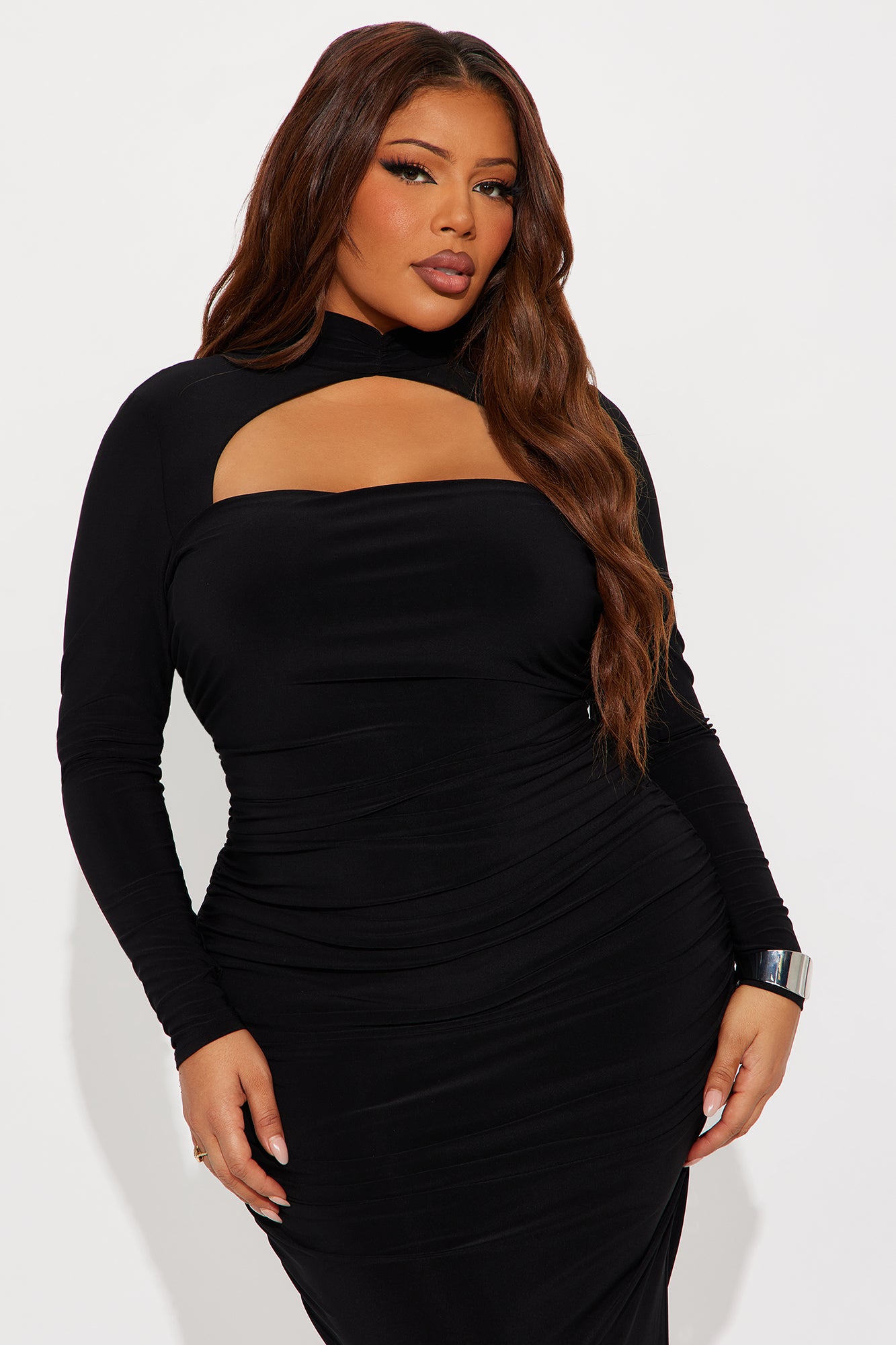 Rosemary Mock Neck Midi Dress - Black