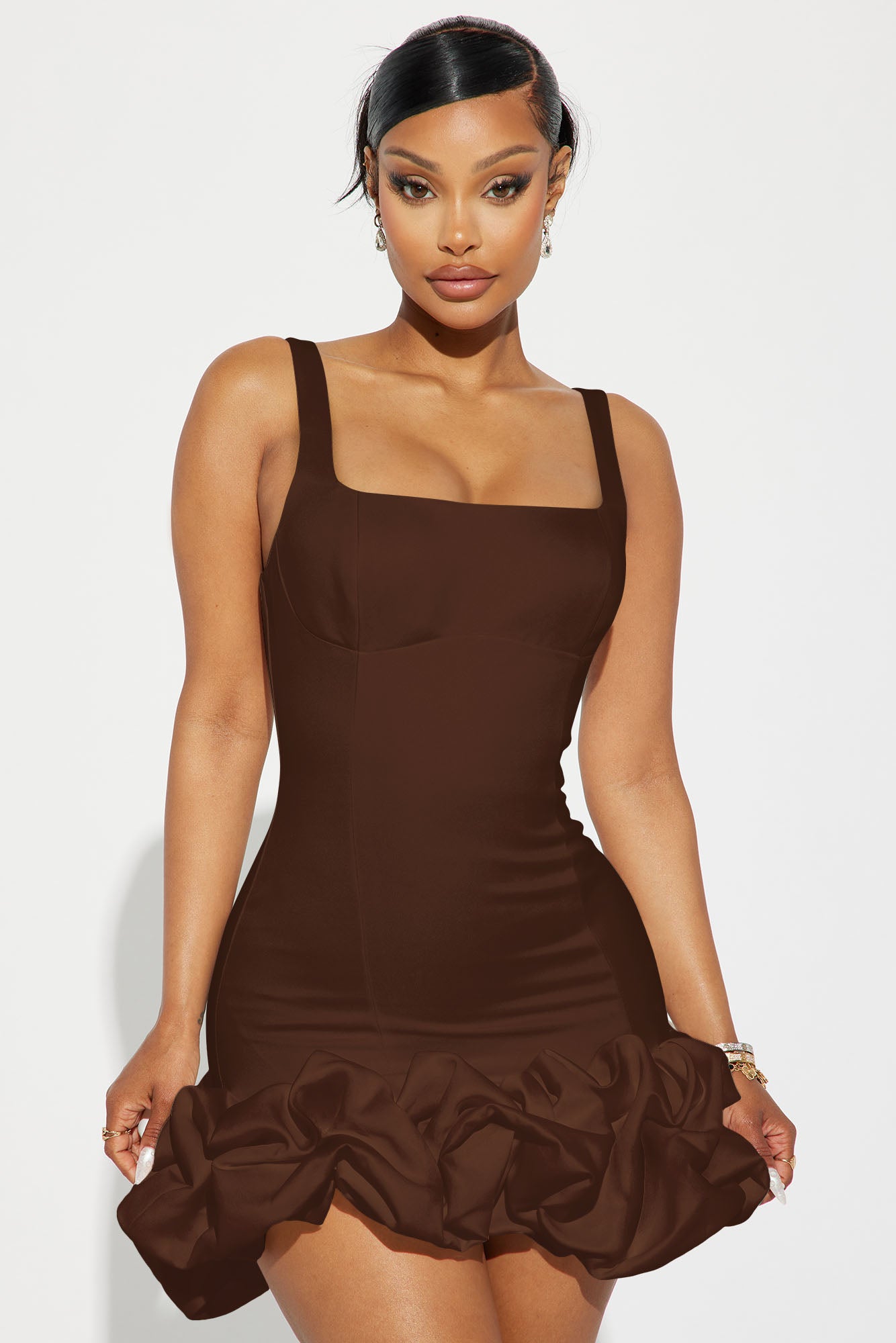 Sienna Satin Mini Dress - Chocolate