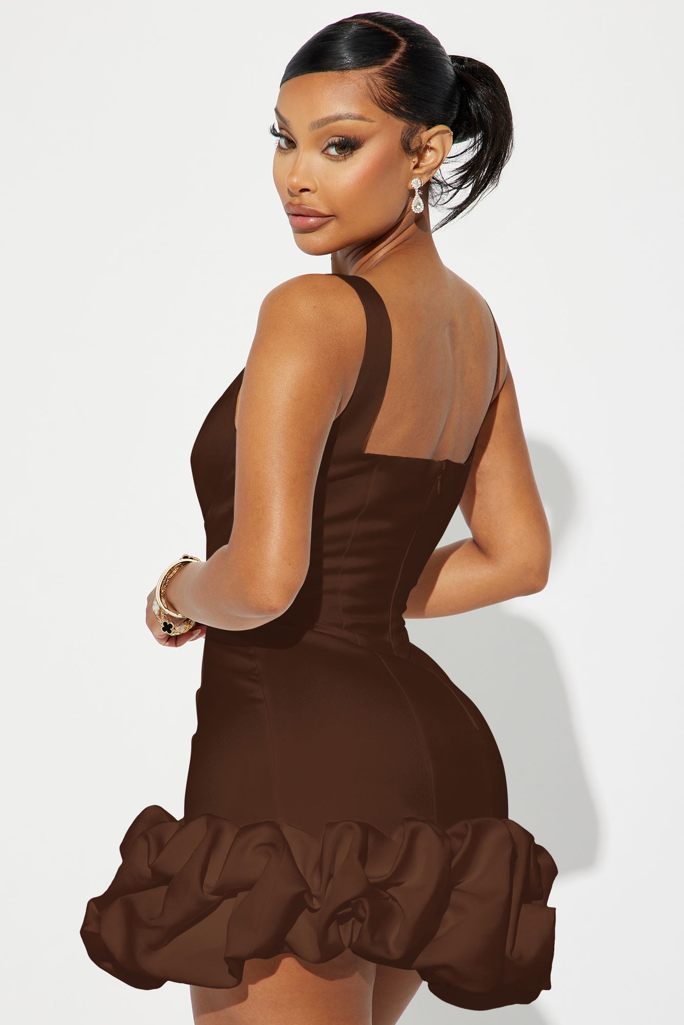 Sienna Satin Mini Dress - Chocolate