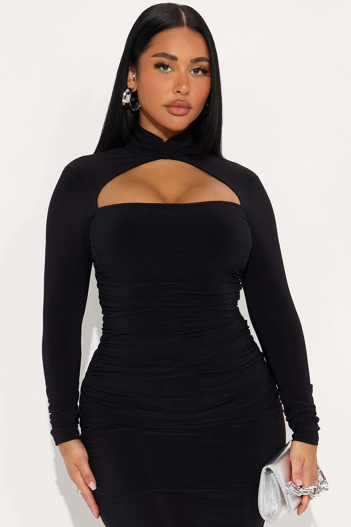 Rosemary Mock Neck Midi Dress - Black