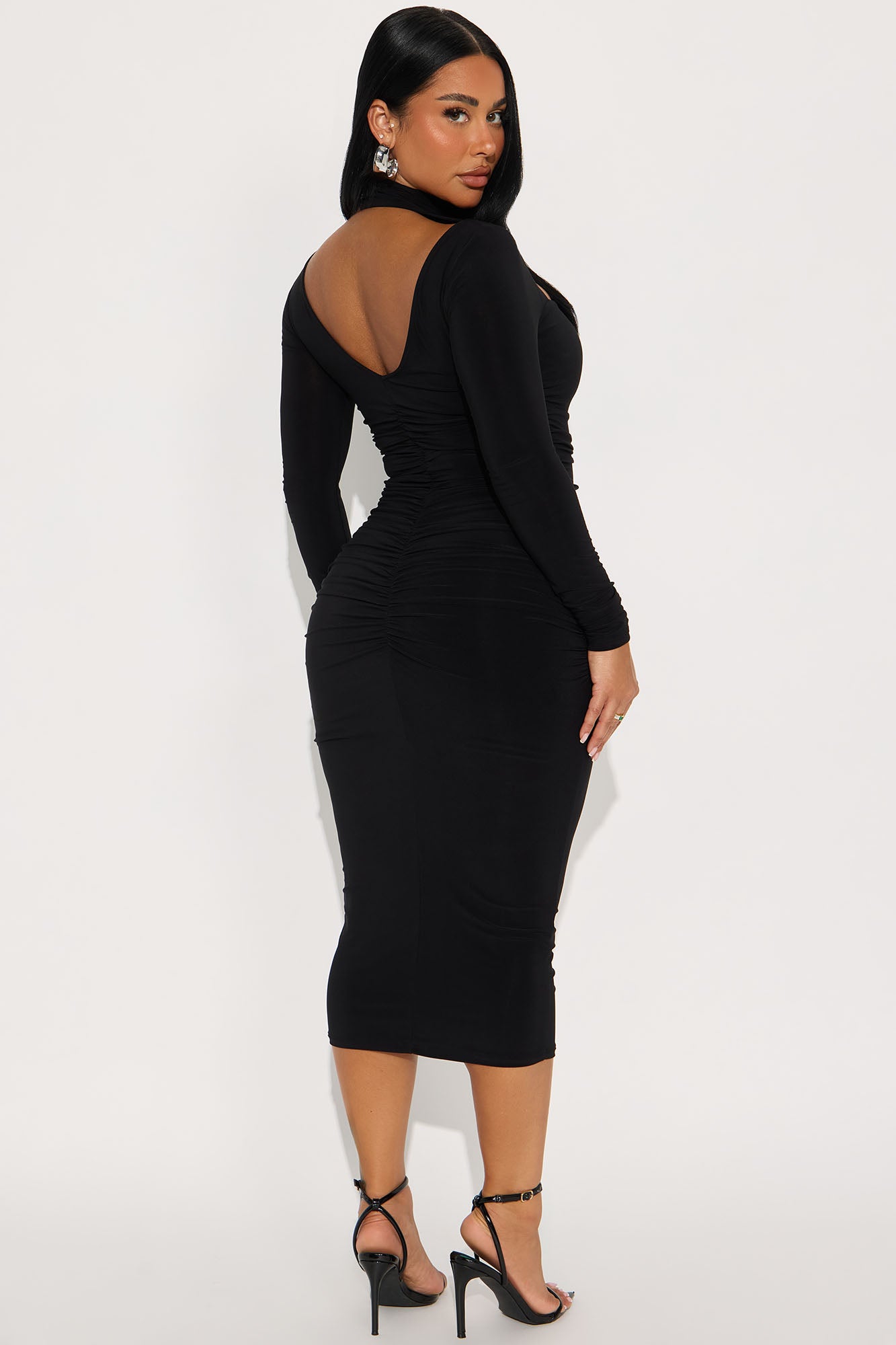 Rosemary Mock Neck Midi Dress - Black