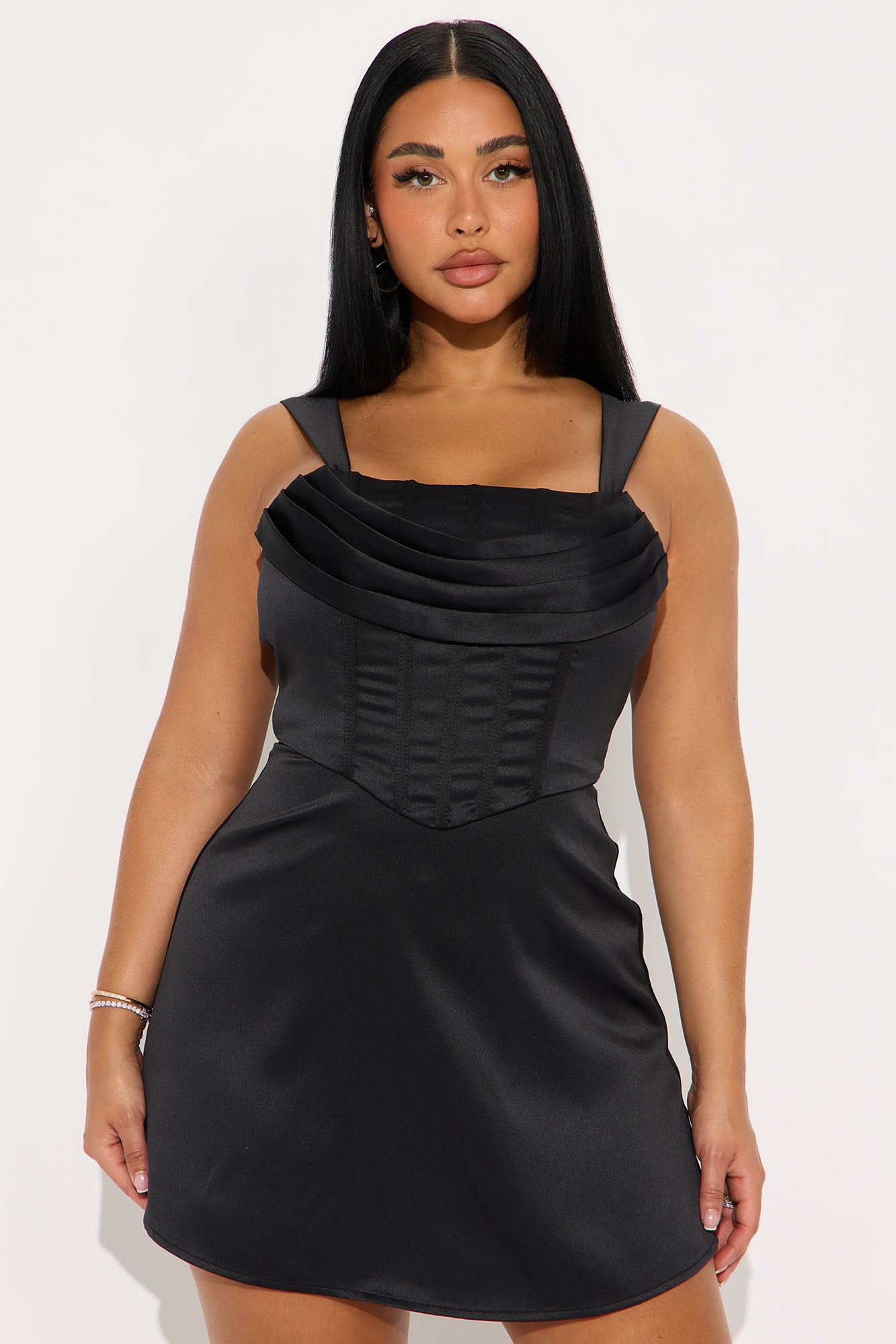 Satin Obsession Corset Mini Dress - Black