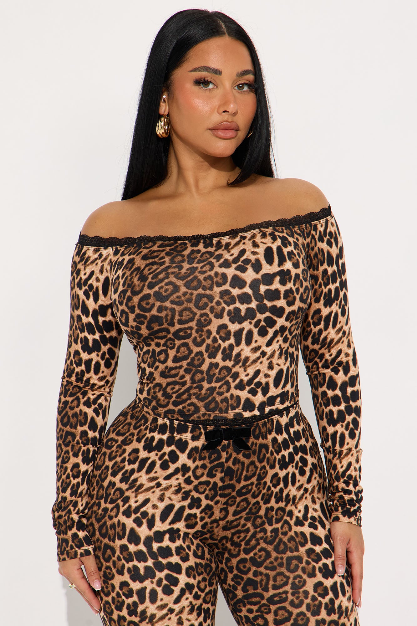 Fiona Off Shoulder Leopard Capri Set - Brown/combo