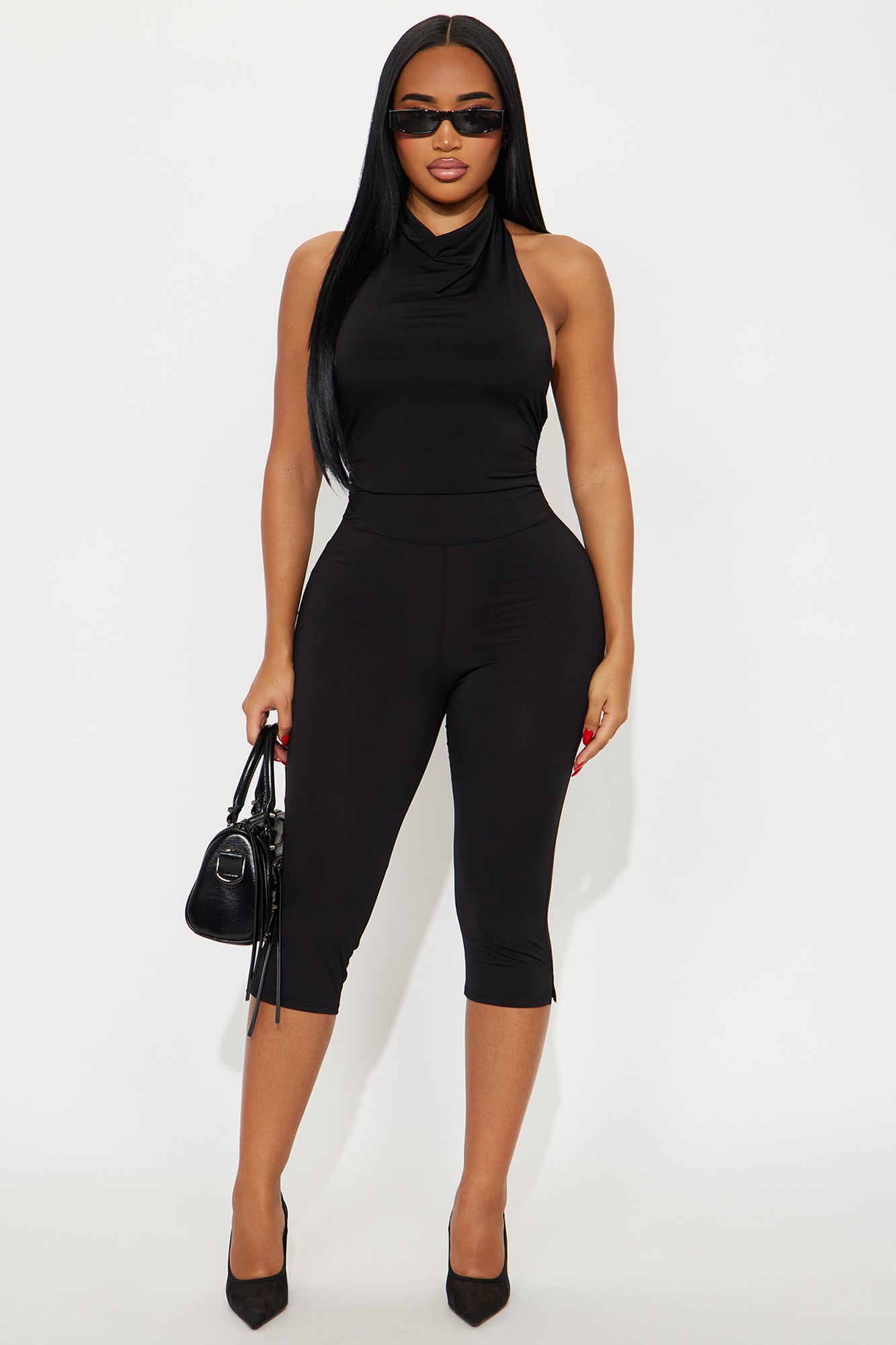 Body Language Halter Capri Jumpsuit - Black