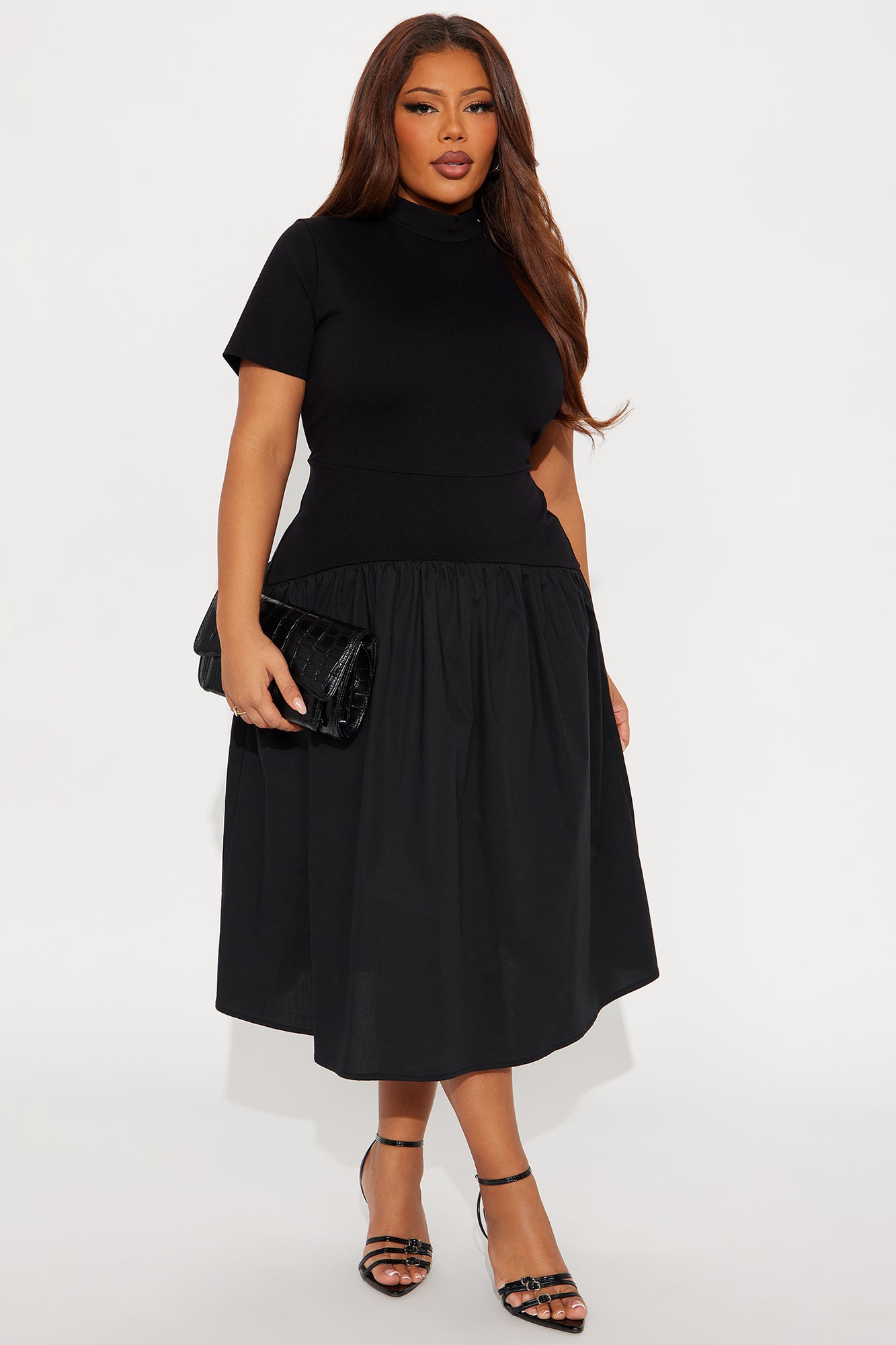 Kennedy Short Sleeve Drop Waist Midi Dress - Black