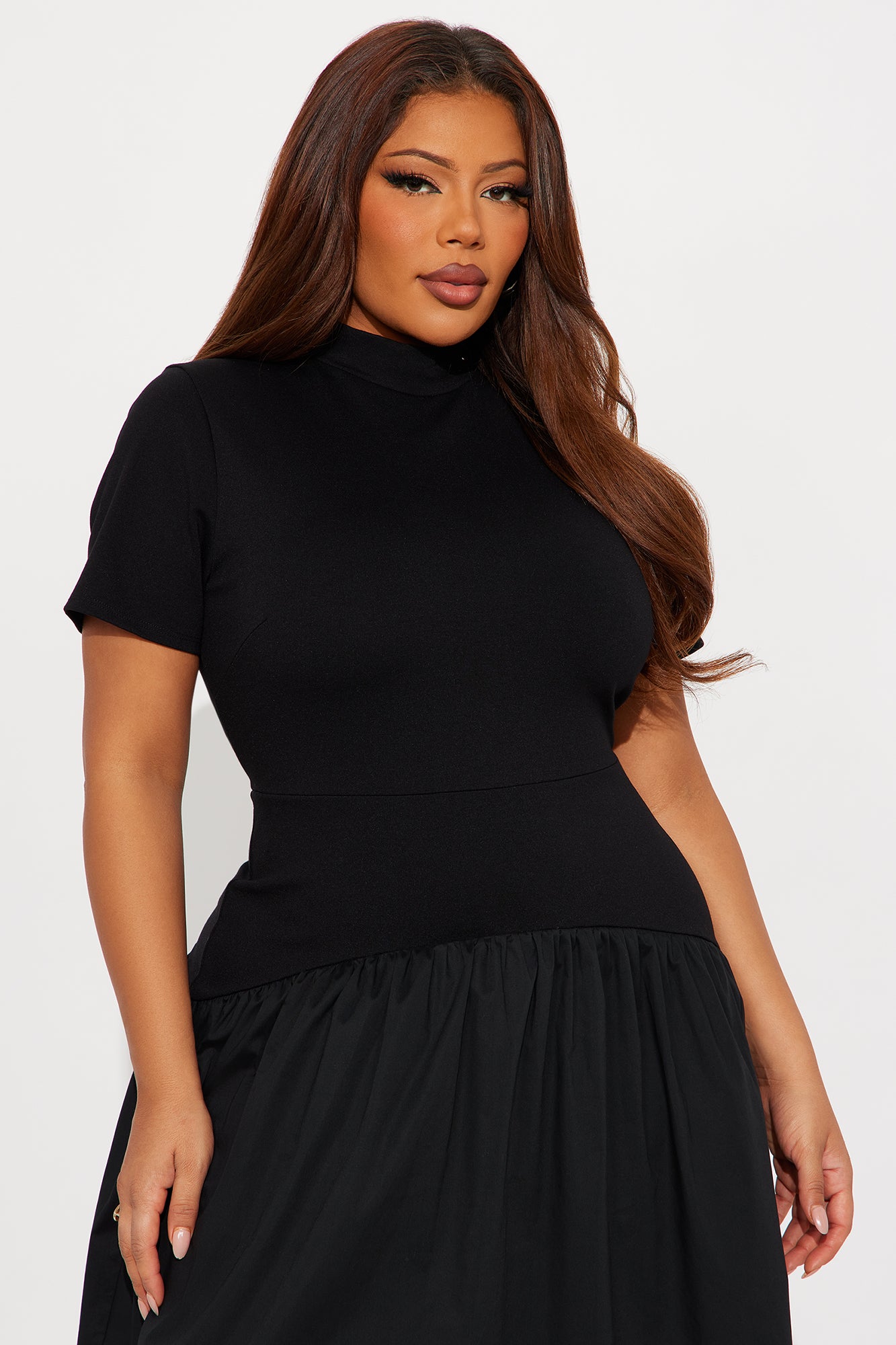 Kennedy Short Sleeve Drop Waist Midi Dress - Black