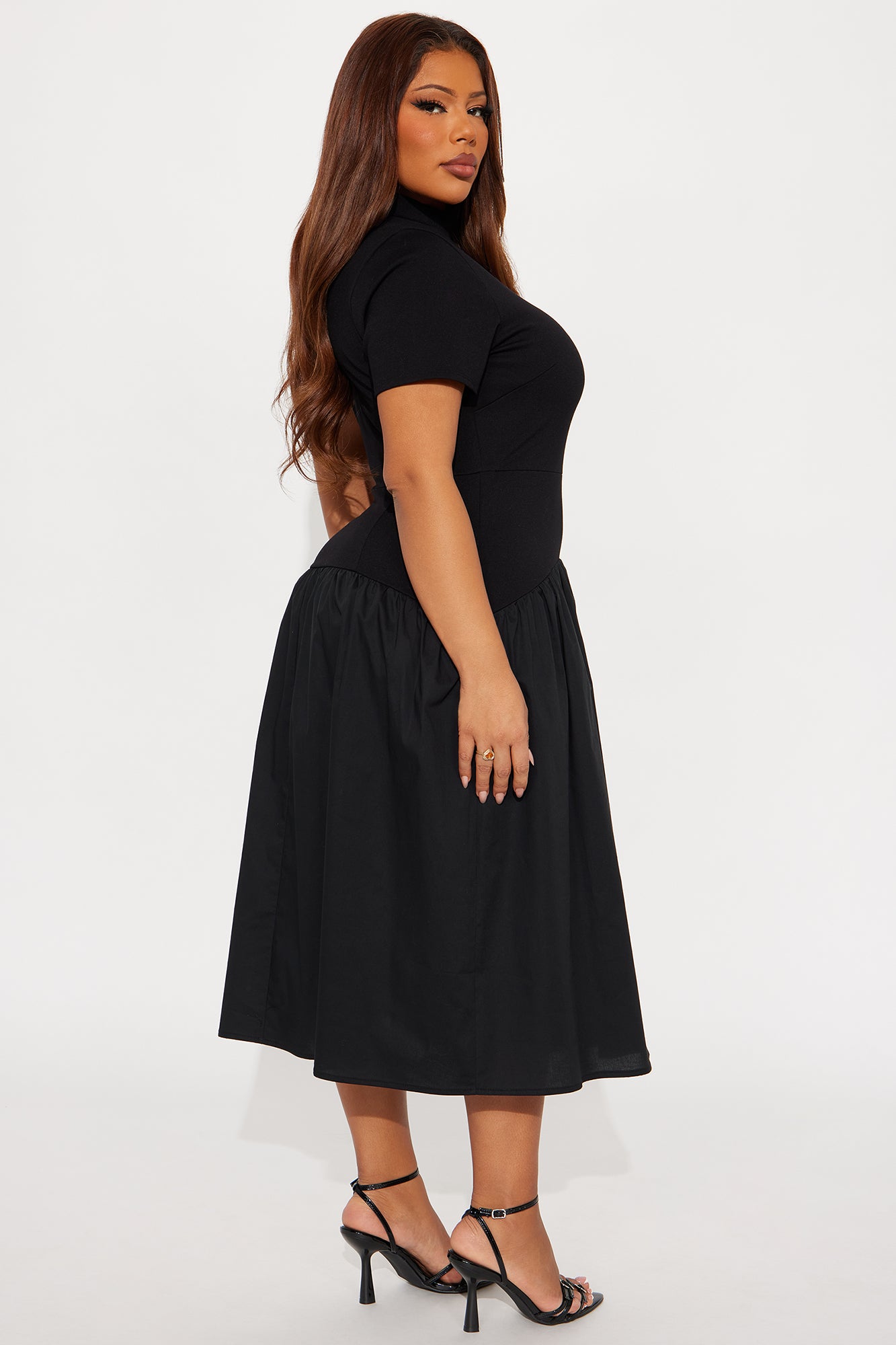 Kennedy Short Sleeve Drop Waist Midi Dress - Black