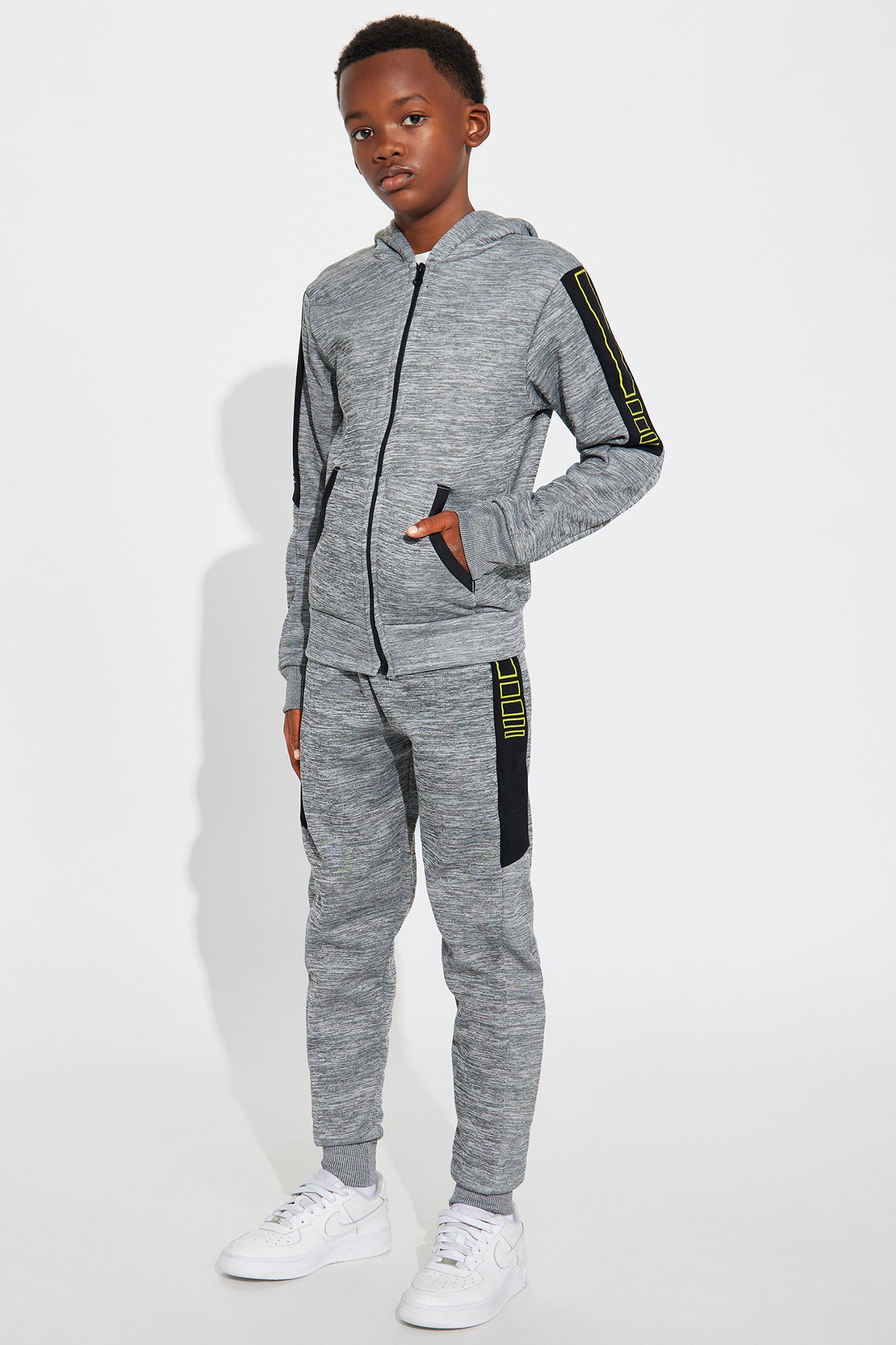Mini Going Places Zip Hoodie And Jogger Pant Set - Heather Grey