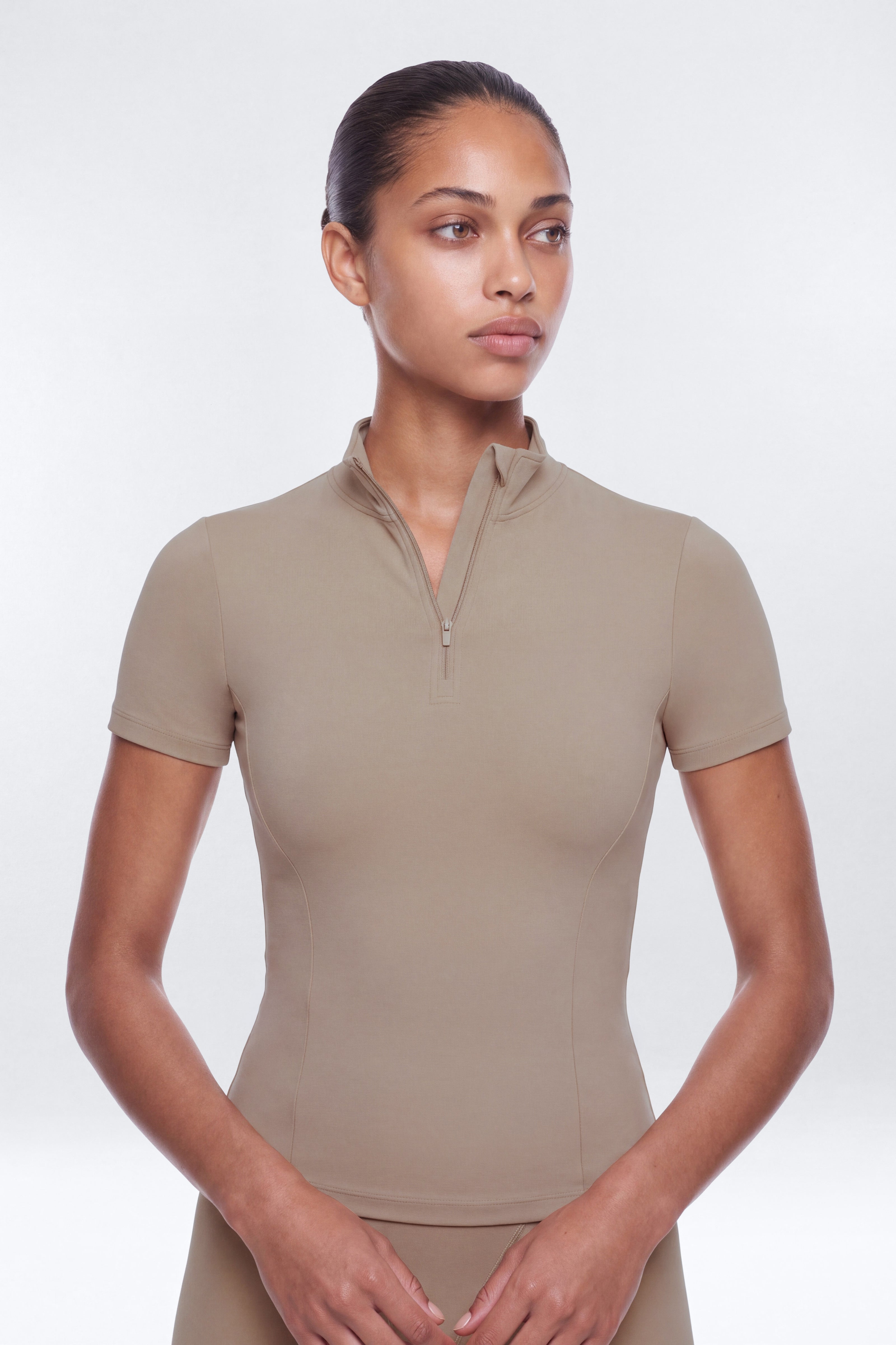 ProStretch™ Short Sleeve Quarter Zip Top - Taupe