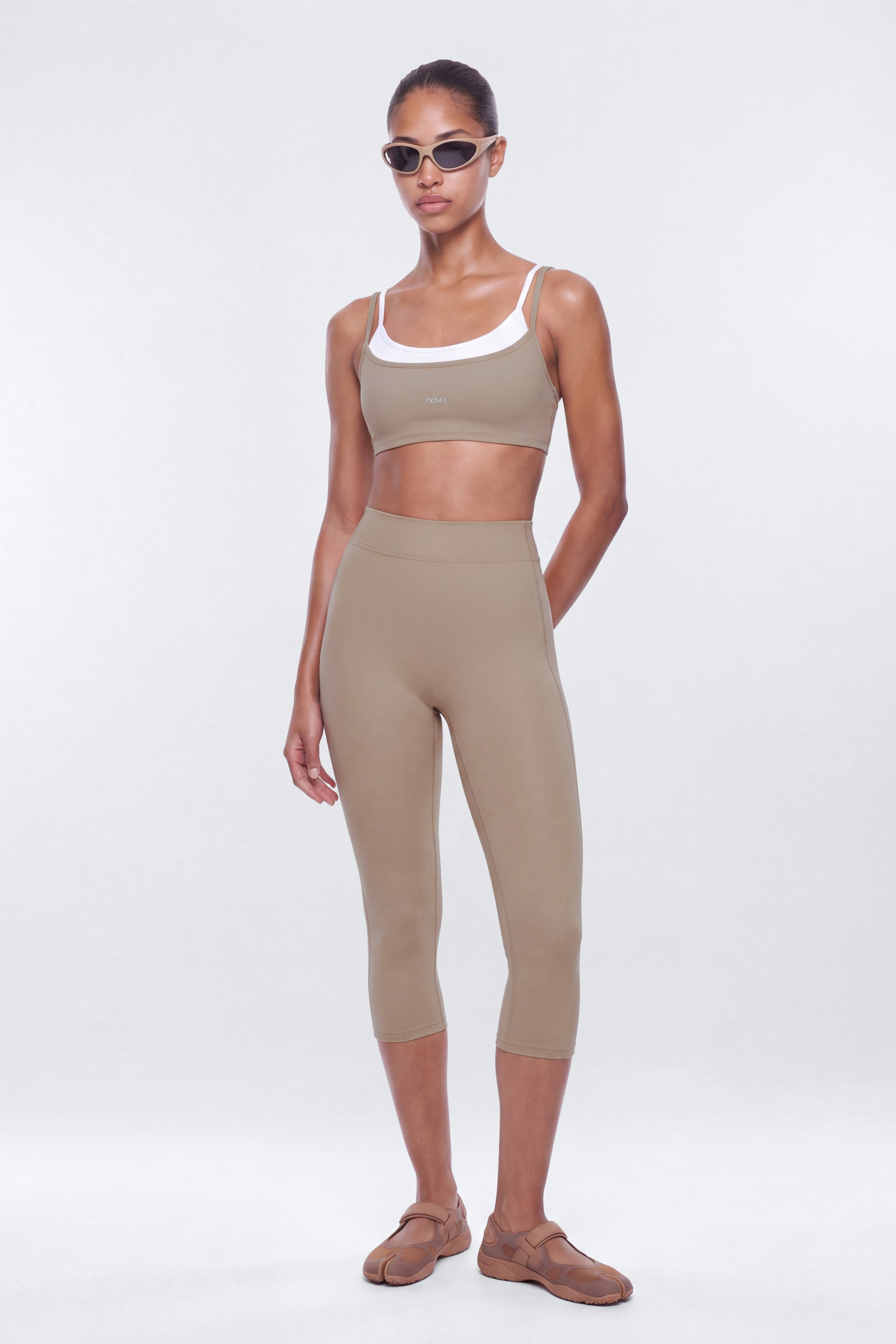 ProStretch™ 17″ Deep V Back Capri Legging - Taupe