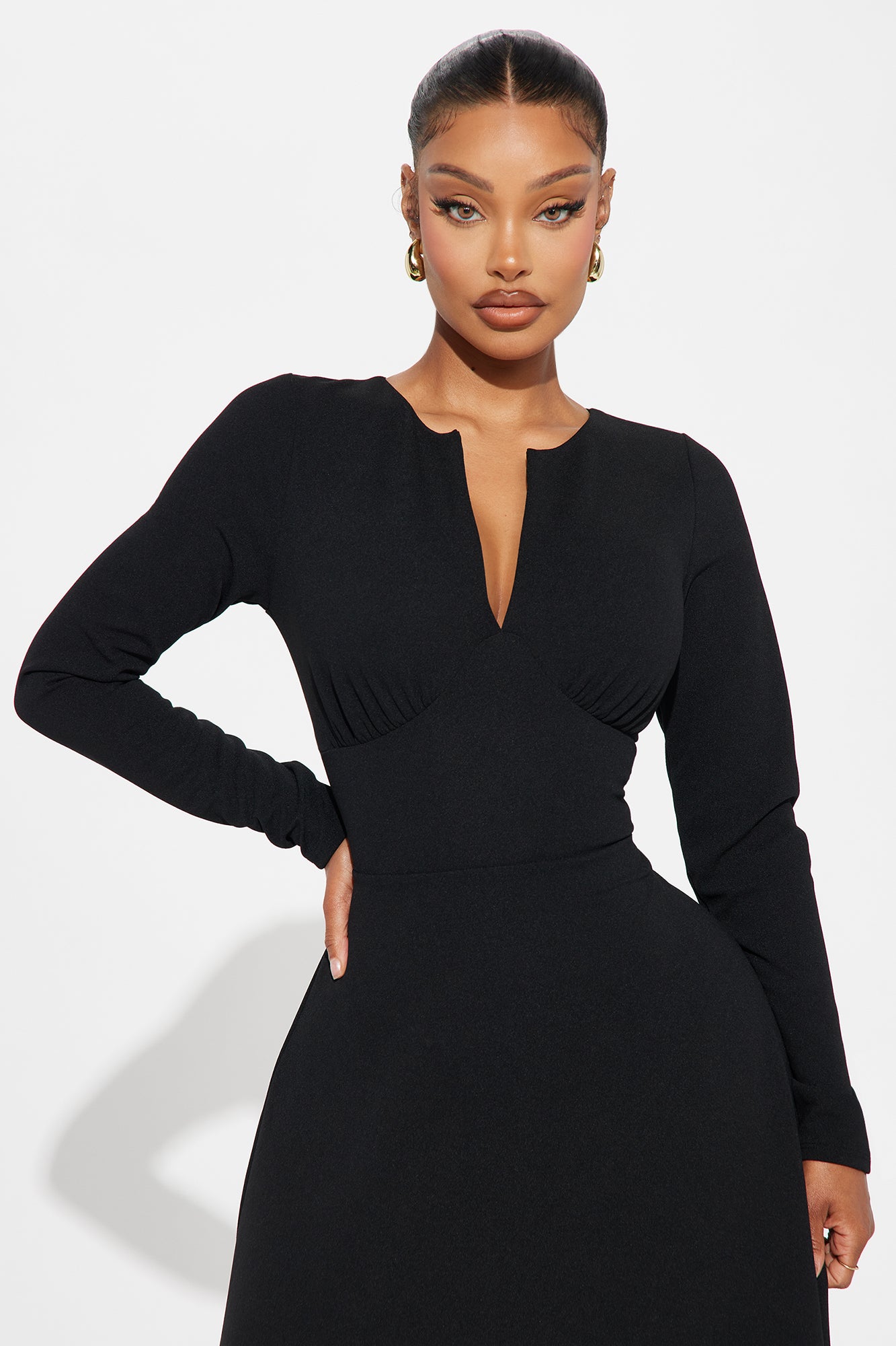 Charolette Long Sleeve Midi Dress - Black
