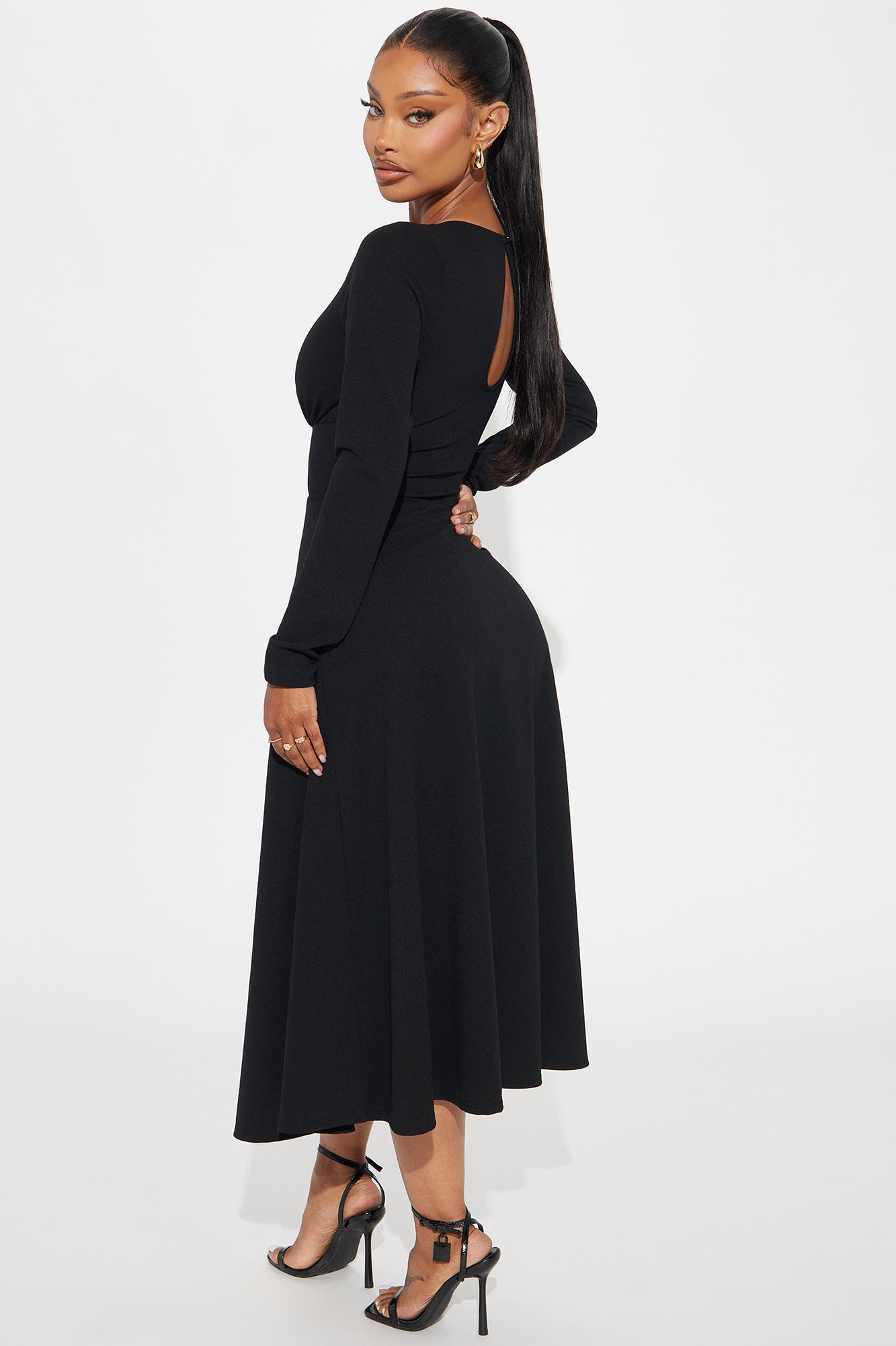 Charolette Long Sleeve Midi Dress - Black