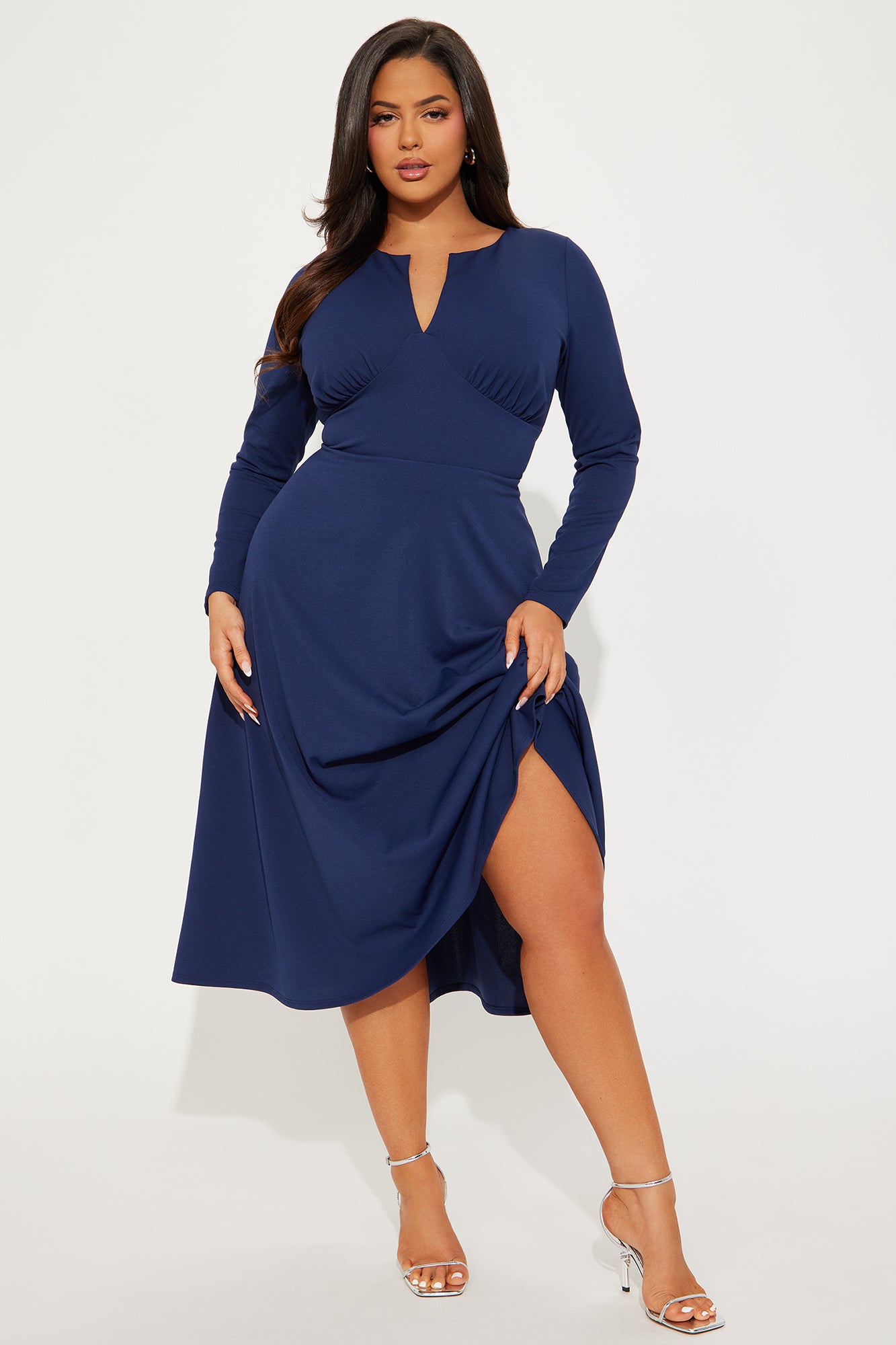 Charolette Long Sleeve Midi Dress - Navy