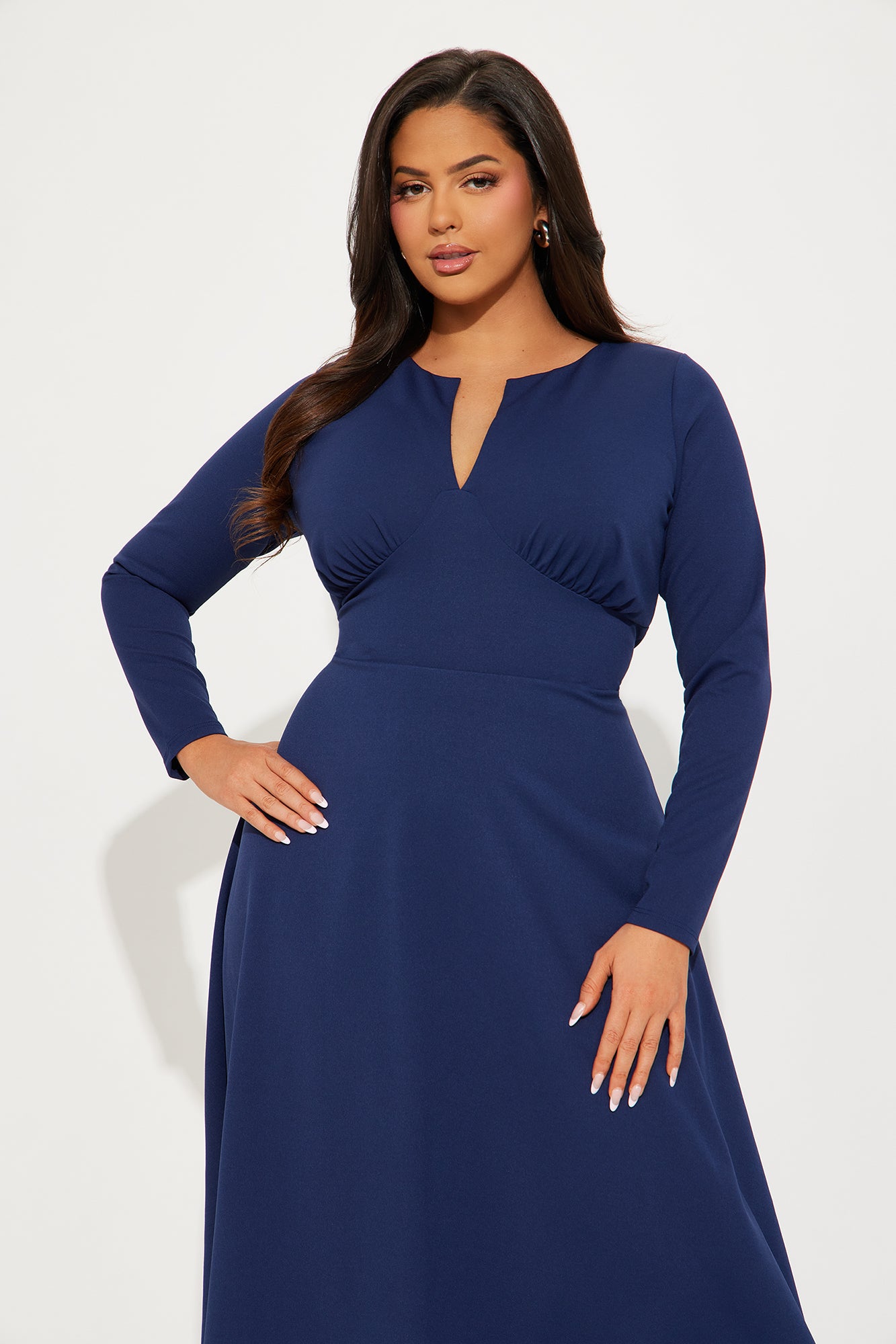 Charolette Long Sleeve Midi Dress - Navy