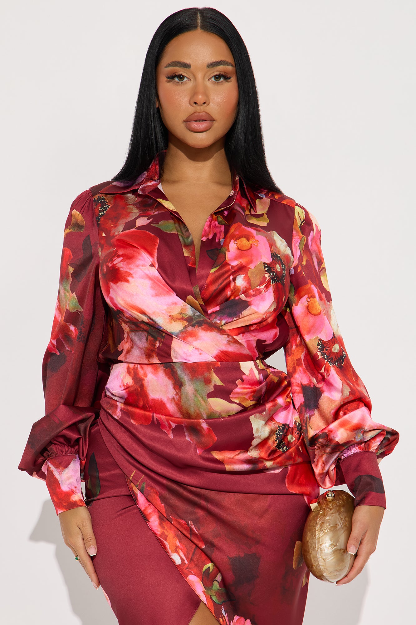 Glamourous Days Satin Midi Dress - Burgundy/combo