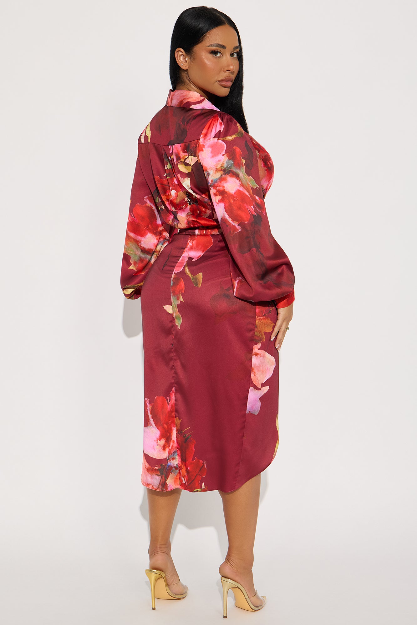 Glamourous Days Satin Midi Dress - Burgundy/combo