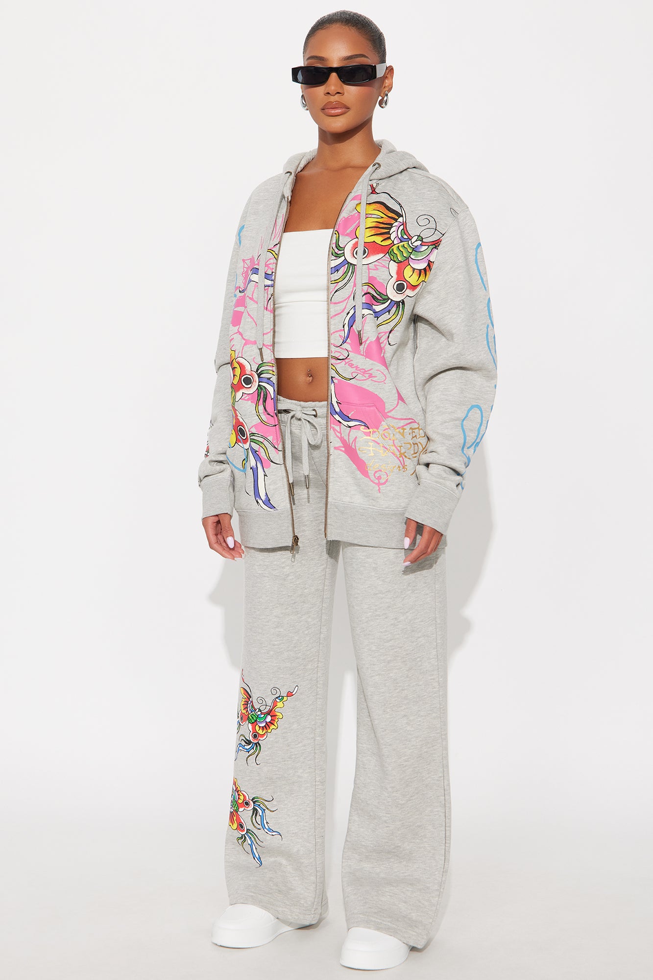 Ed Hardy Butterflies Wide Leg Pant - Heather Grey