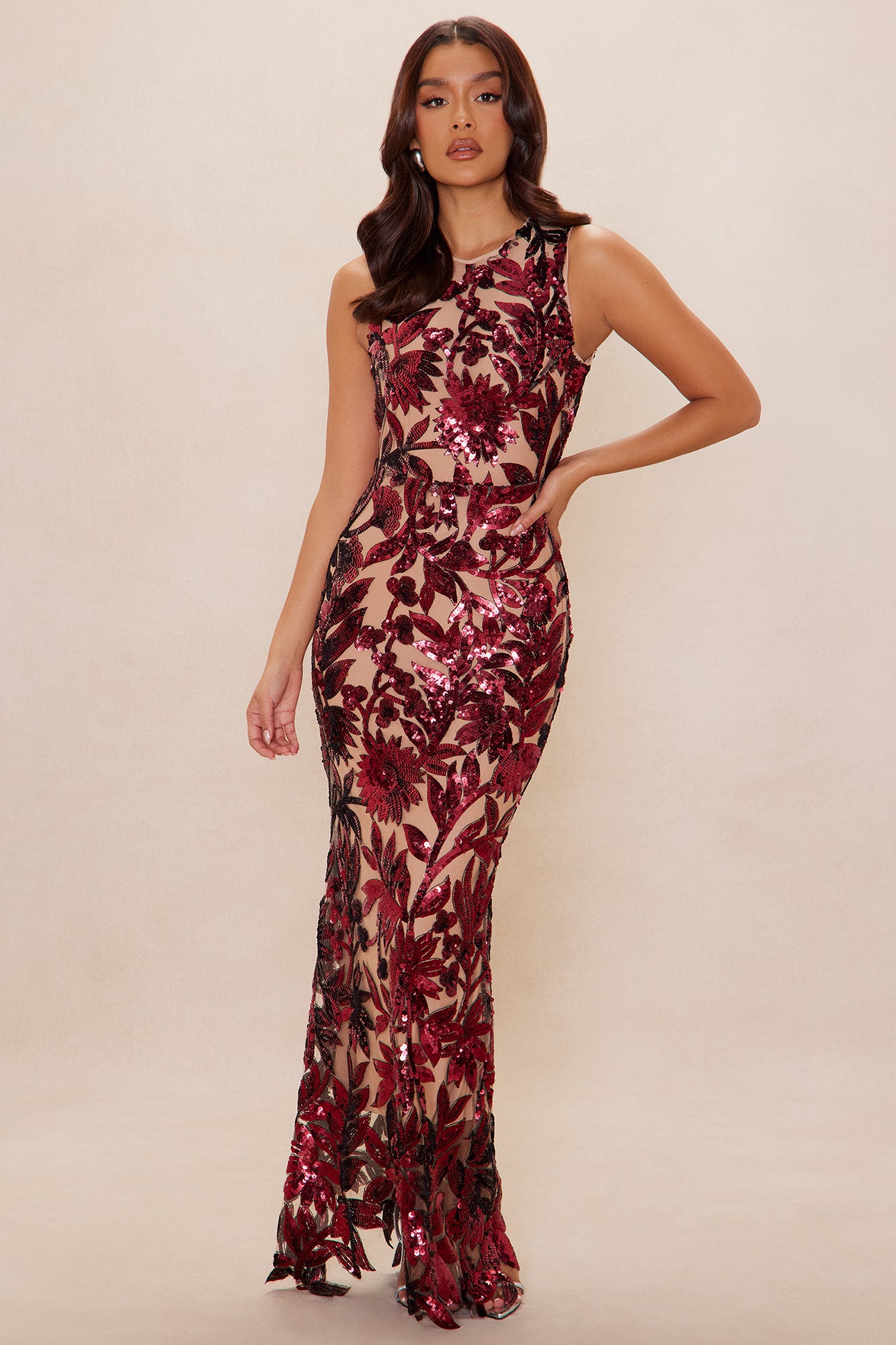 Cindy Sequin Gown - Burgundy