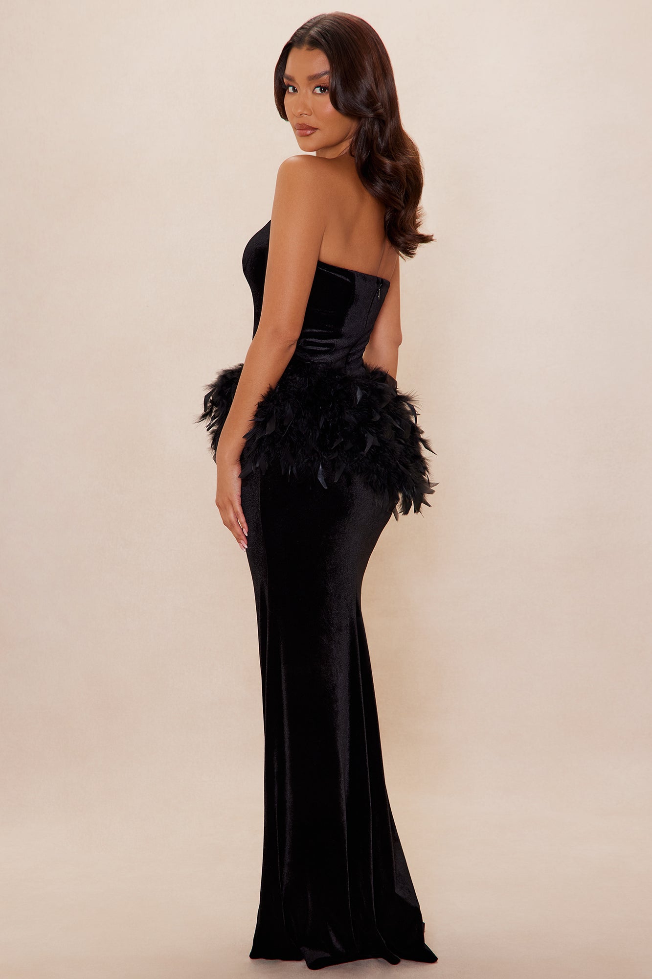 Have A Ball Feather Velvet Gown - Black