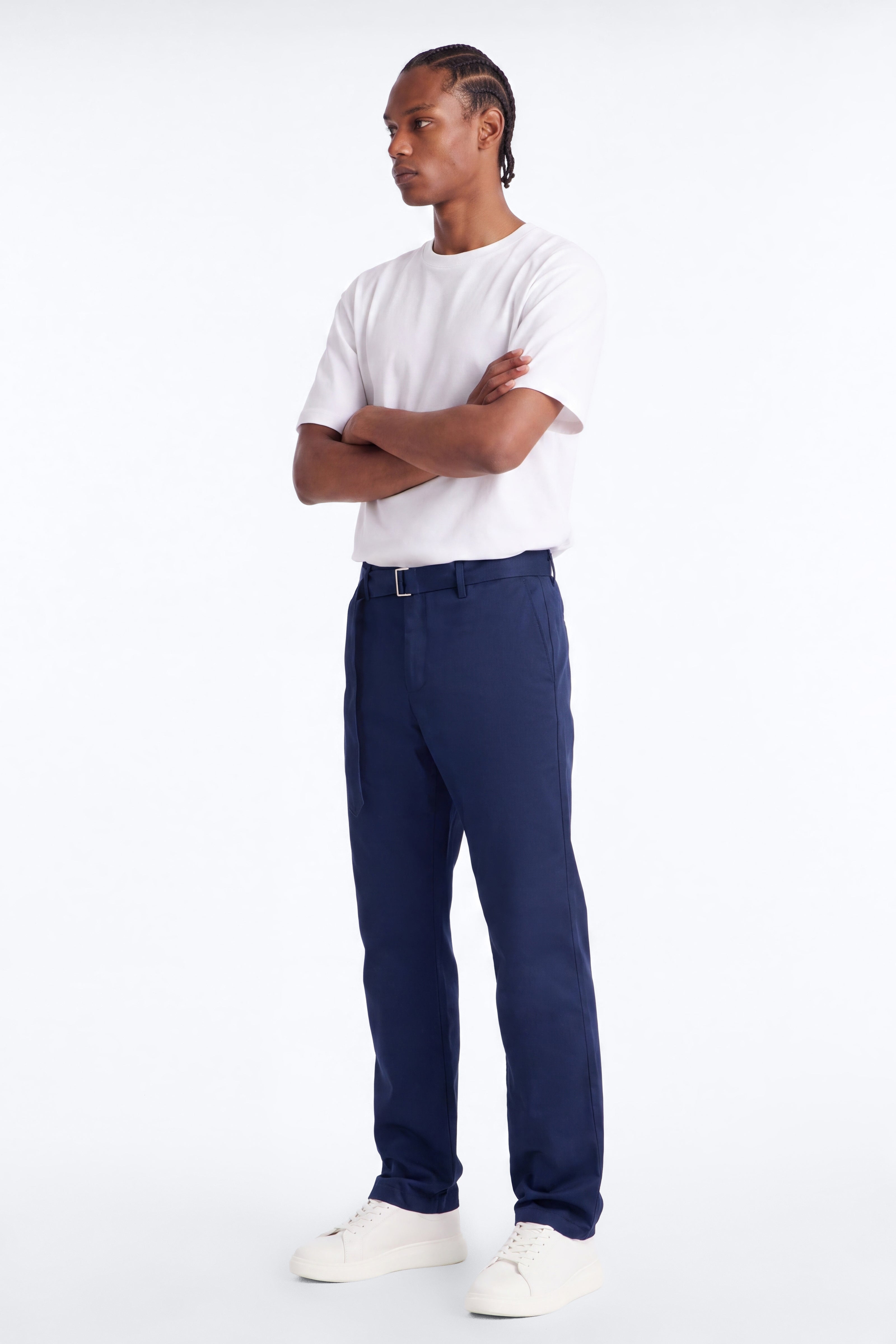 Malakai Belted Straight Leg Pant - Navy