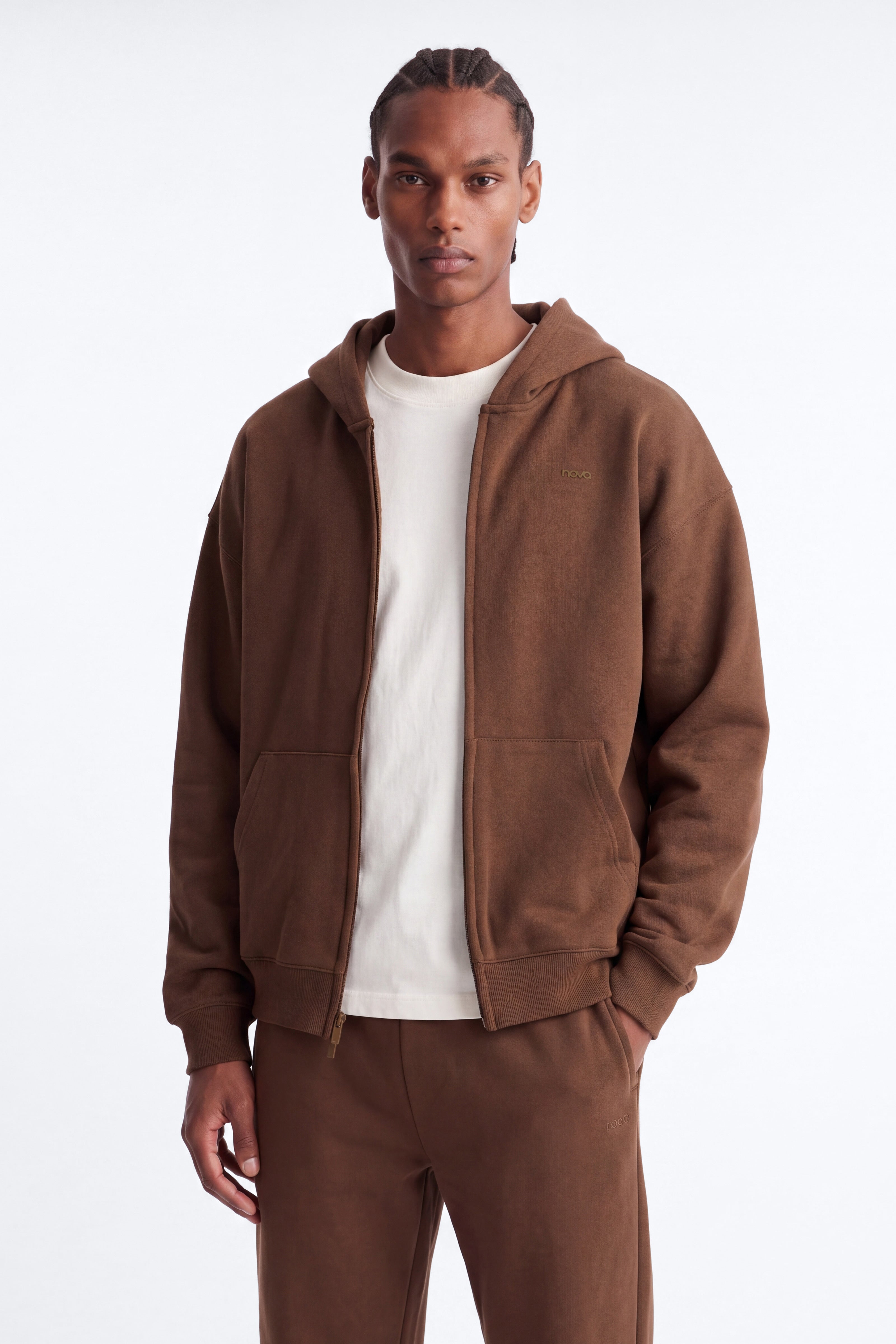 Logan Full Zip Hoodie Fleece Sweatshirt - Brown