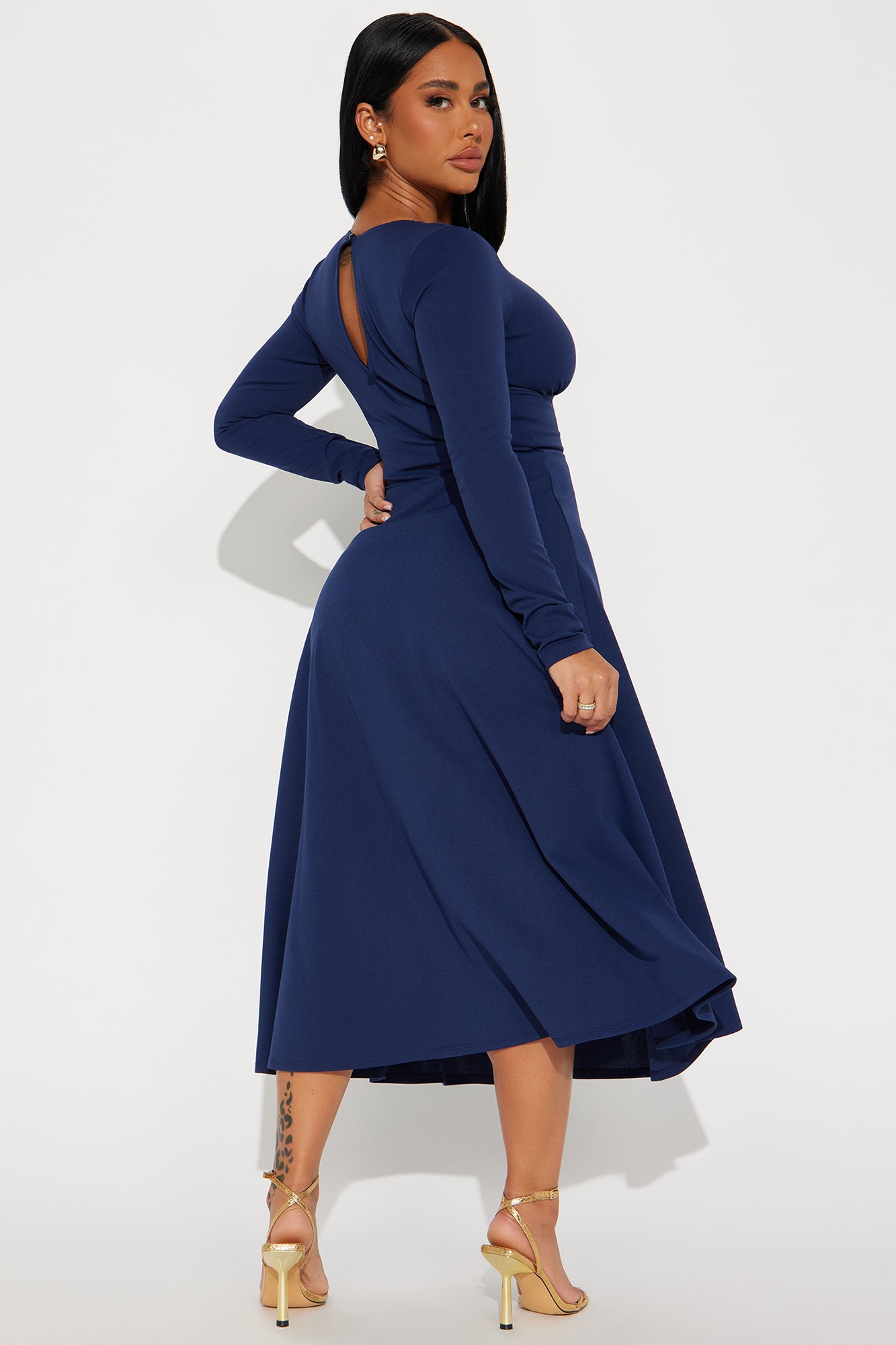 Charolette Long Sleeve Midi Dress - Navy