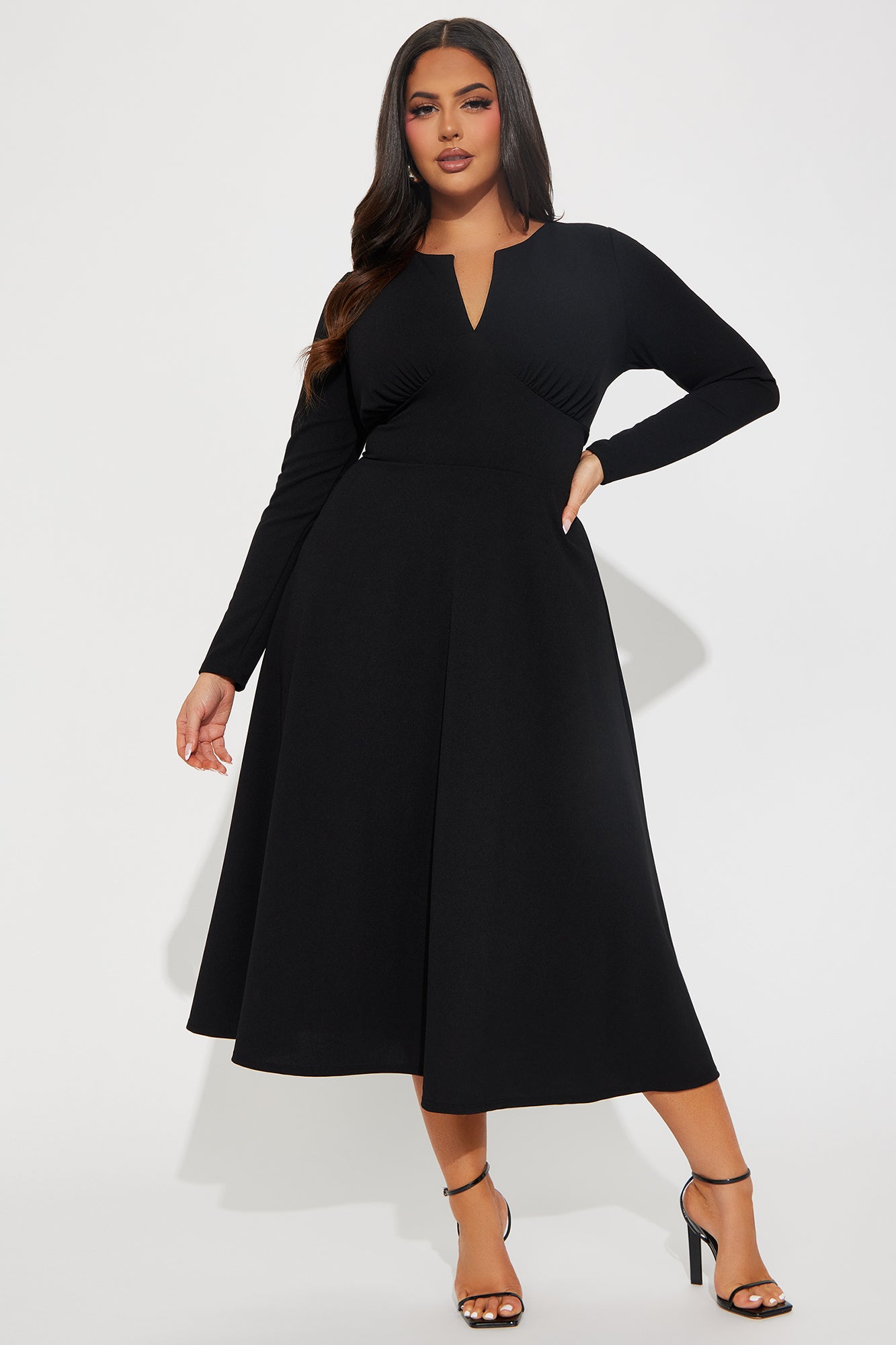 Charolette Long Sleeve Midi Dress - Black