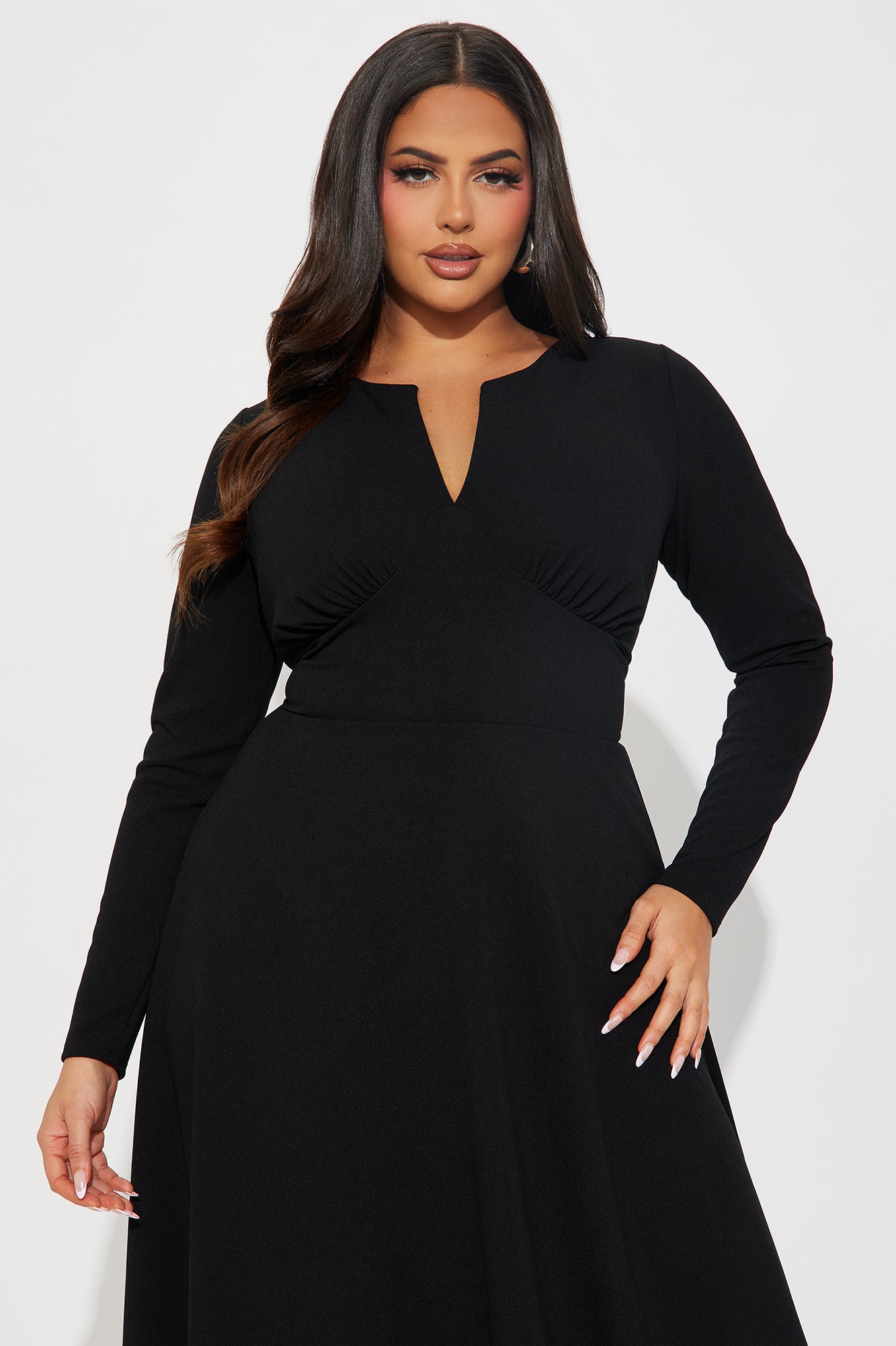 Charolette Long Sleeve Midi Dress - Black