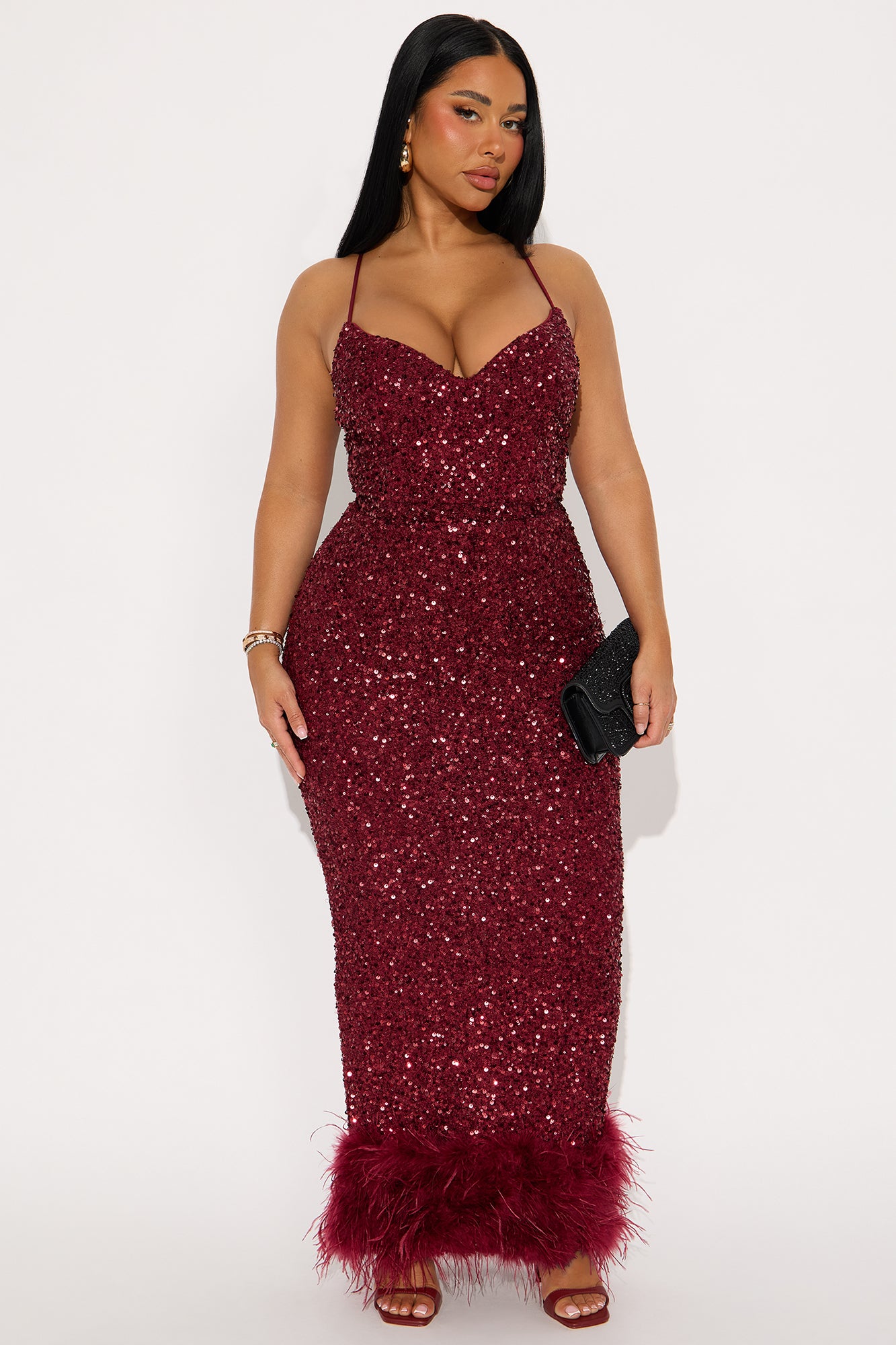 Focus Sequin Maxi Gown Dress - Wine
