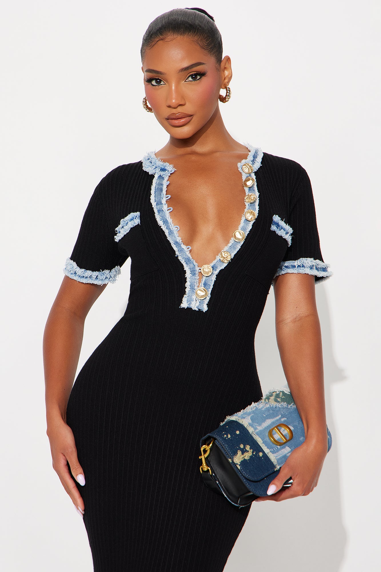 Harmony Short Sleeve Sweater Maxi Dress - Black