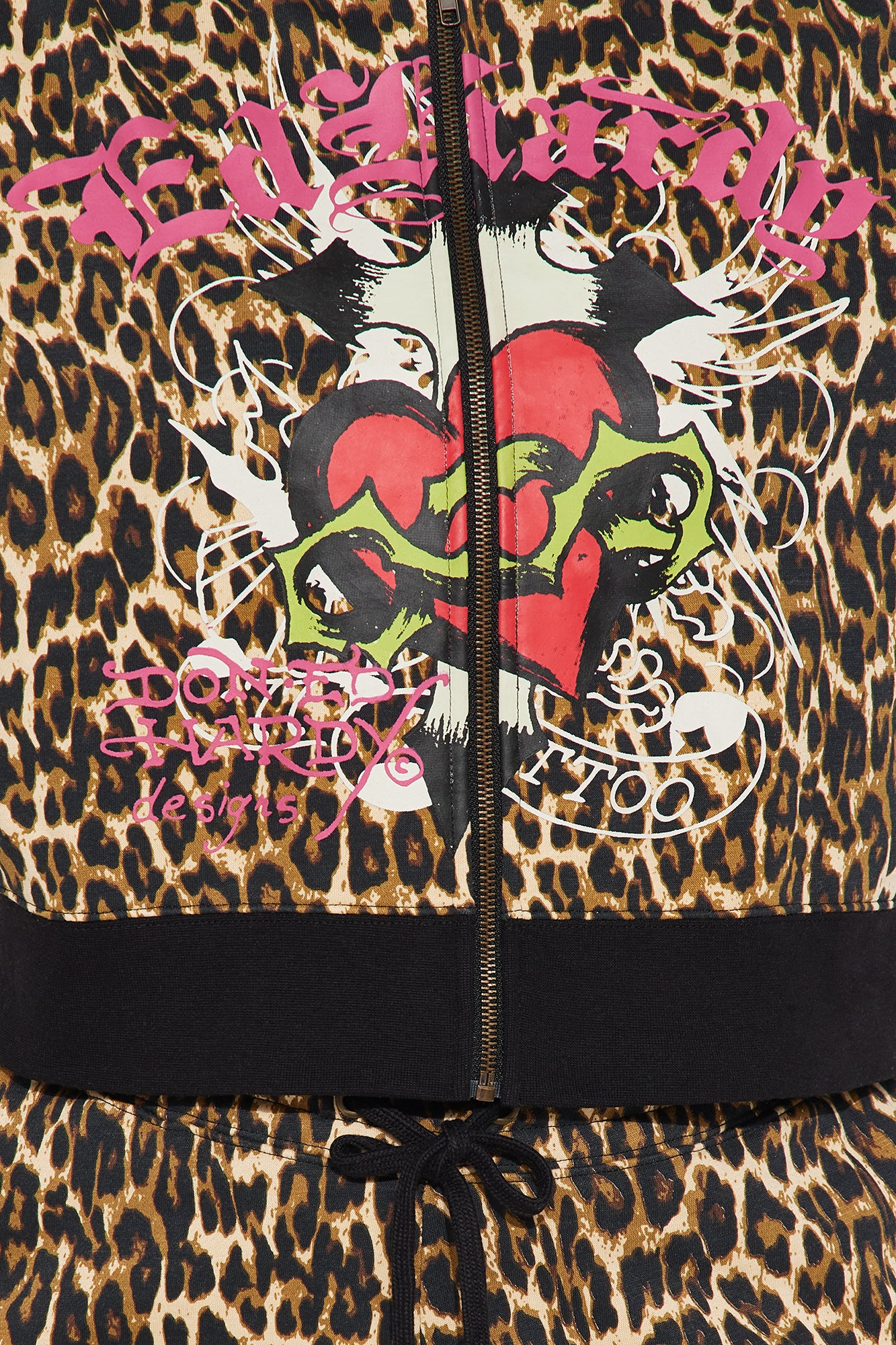 Ed Hardy Sacred Heart Leopard Zip Up Hoodie - Leopard
