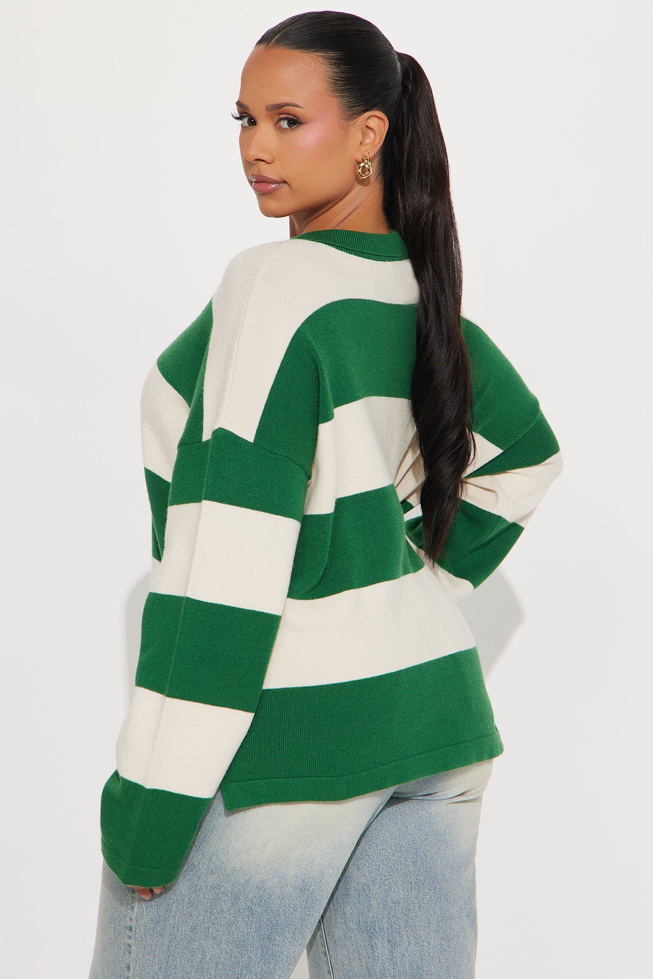 Go Getter Striped Polo Sweater - Green/combo