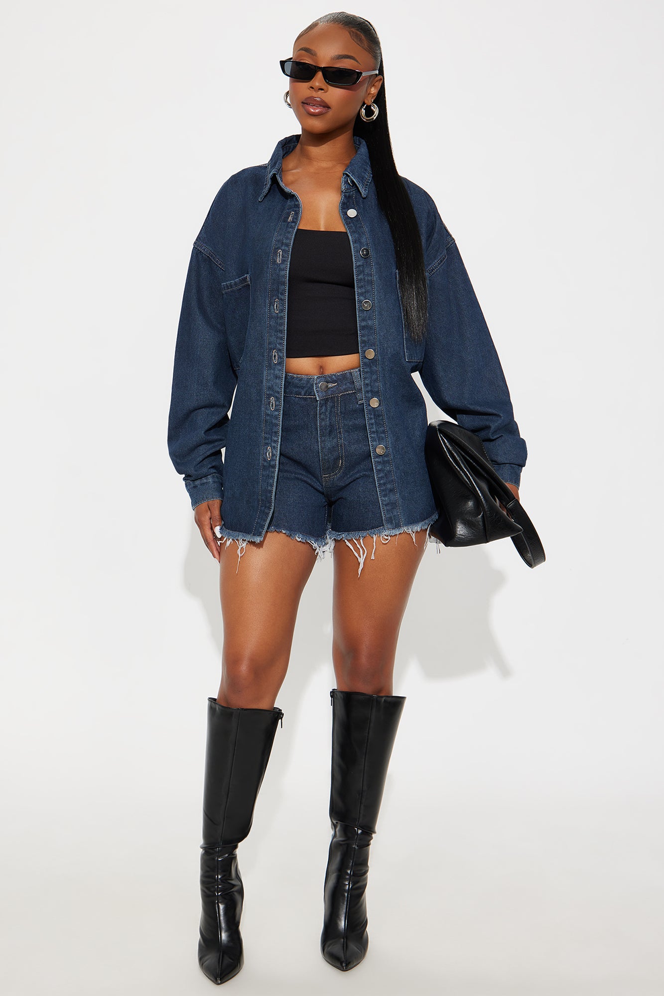 Audrey Denim Short Set - Dark Denim
