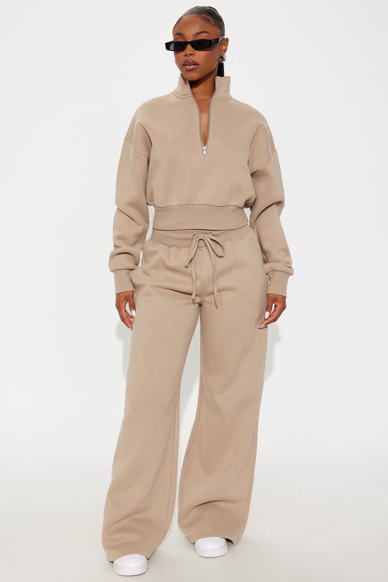 Chill In Style Quarter Zip Pant Set - Taupe