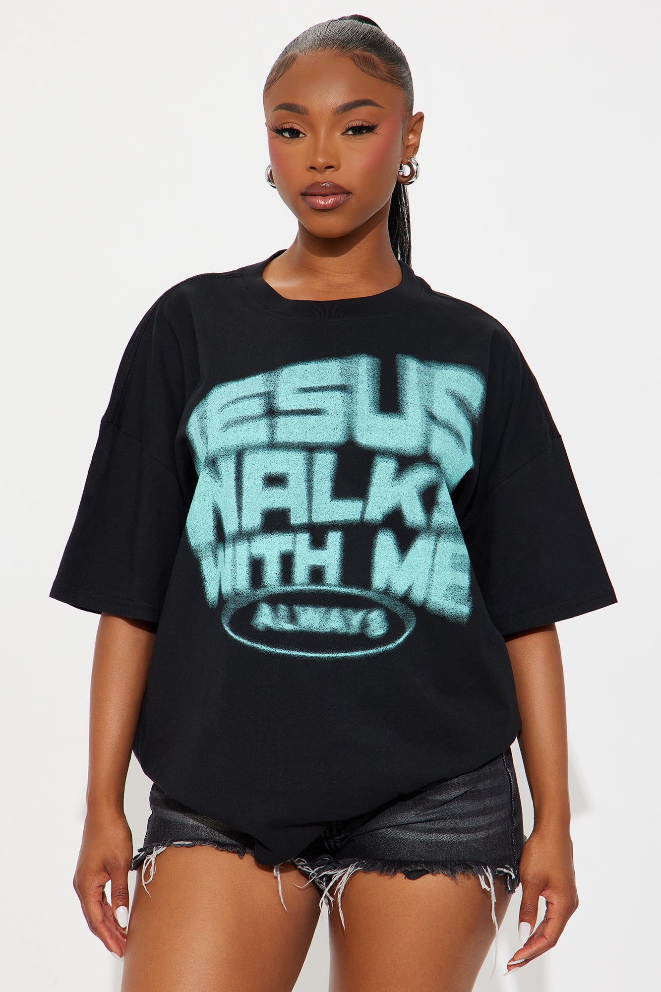 Jesus Walks With Me Always Tee - Black