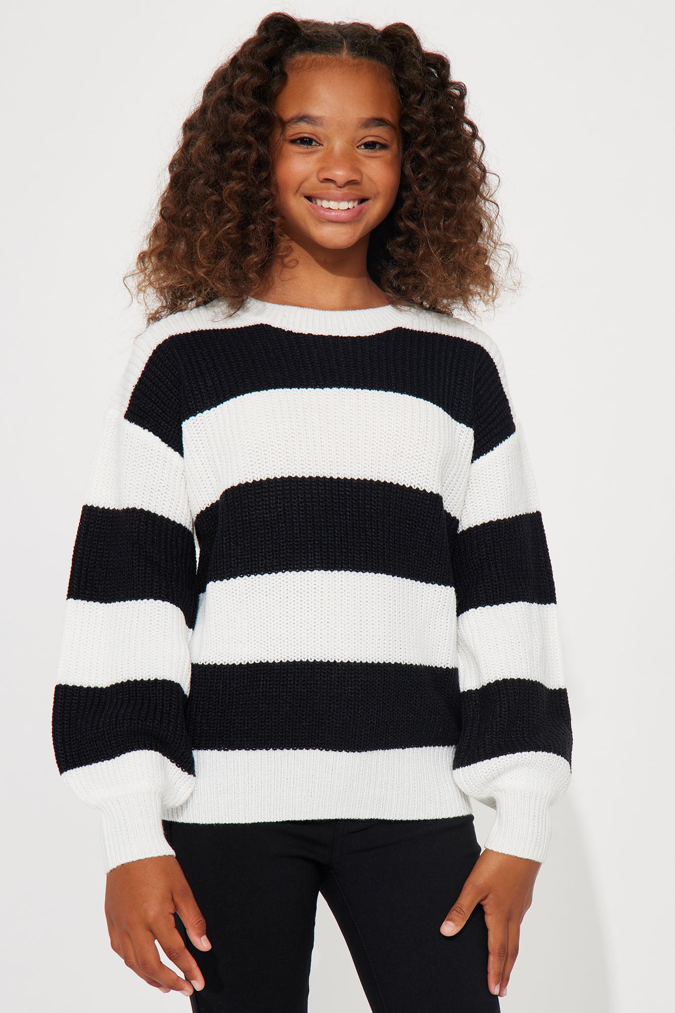 Mini Autumn Dreams Striped Sweater - Black/White