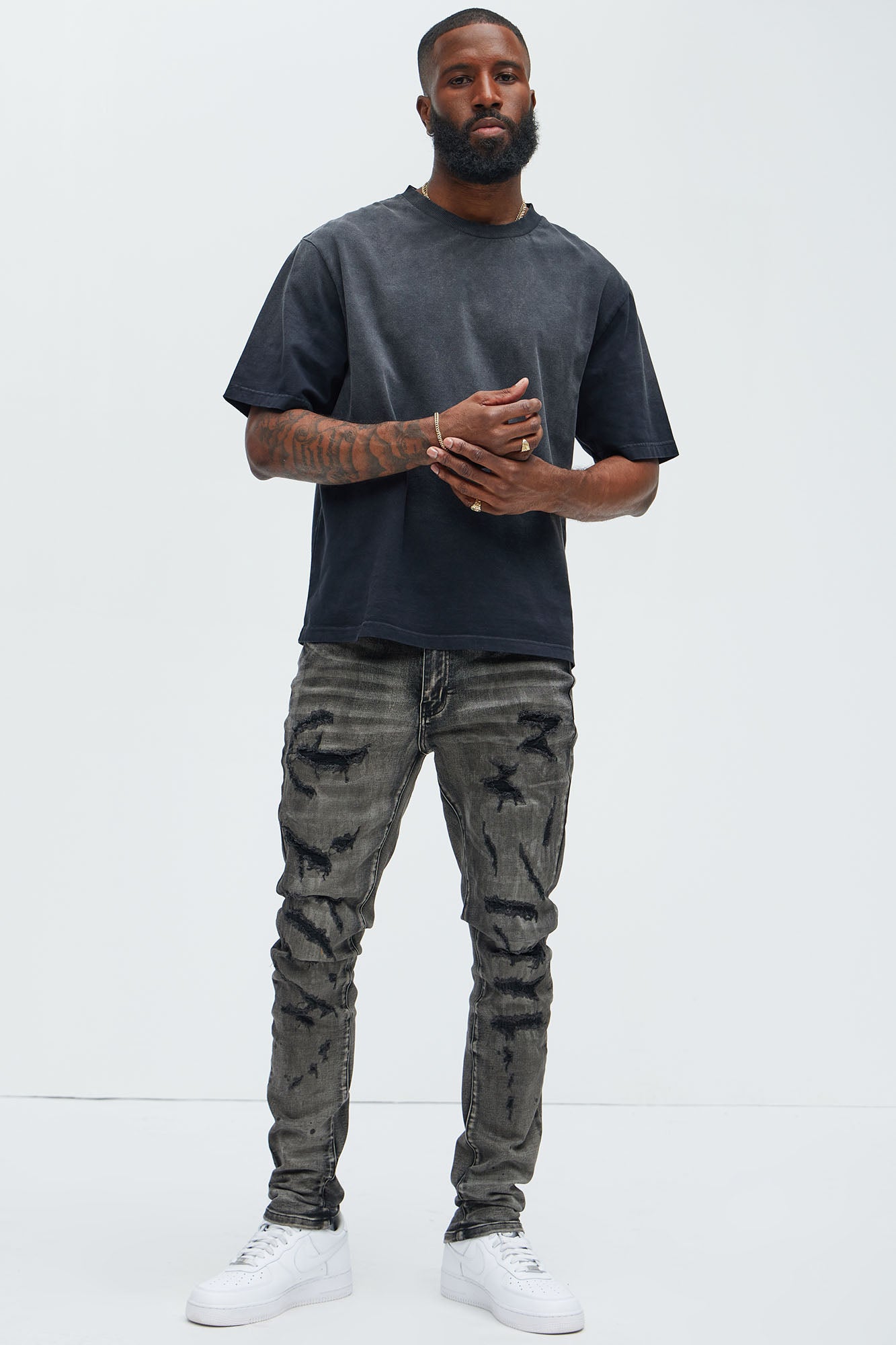 Put You On Spray Painted Stacked Skinny Jeans - Black
