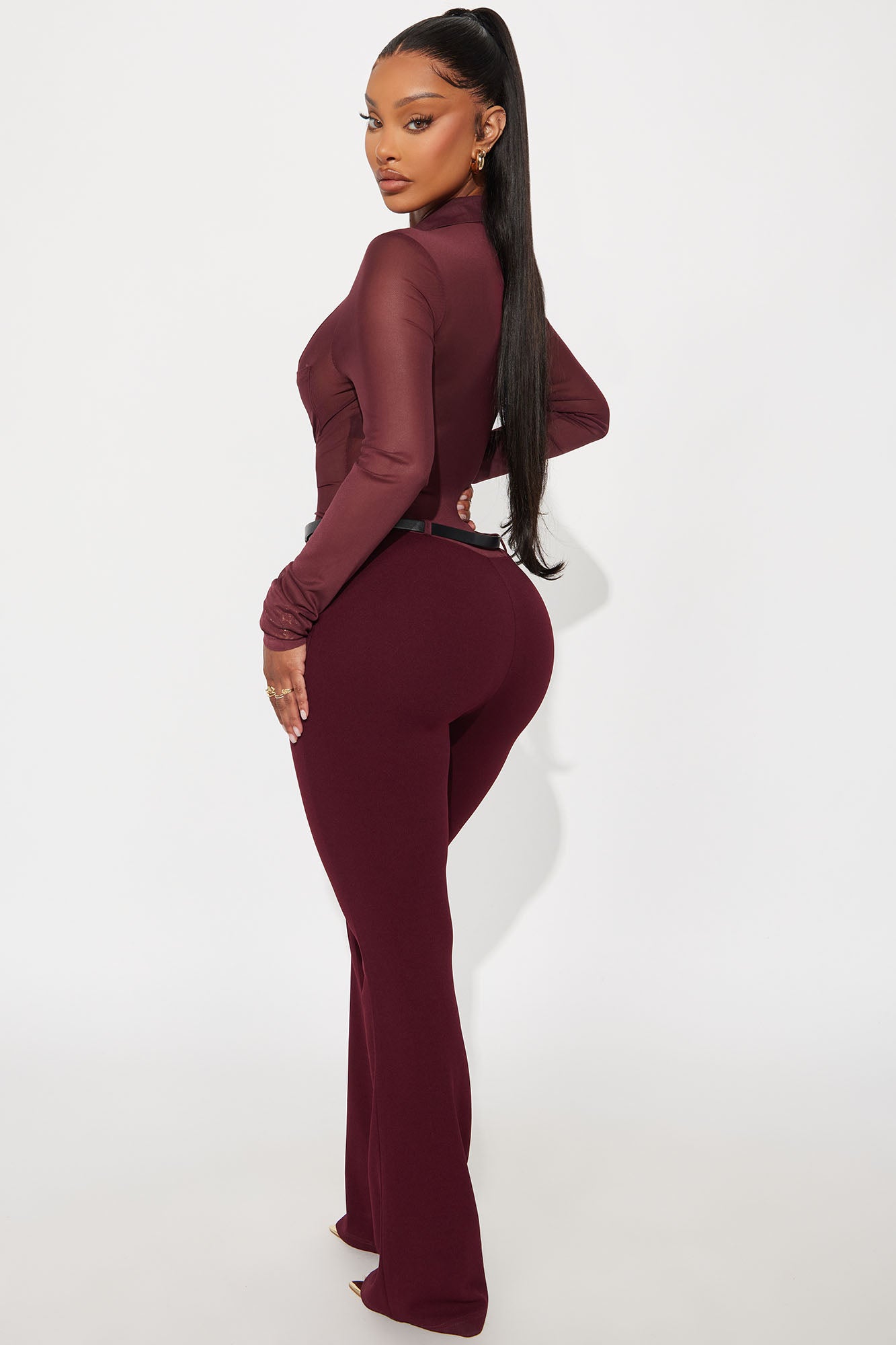 Ava Belted Jumpsuit - Burgundy