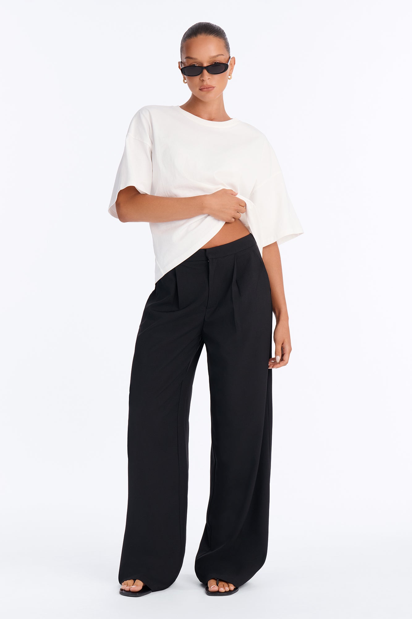 100% Premium Cotton Tie Back Cinched Waist Tee - White