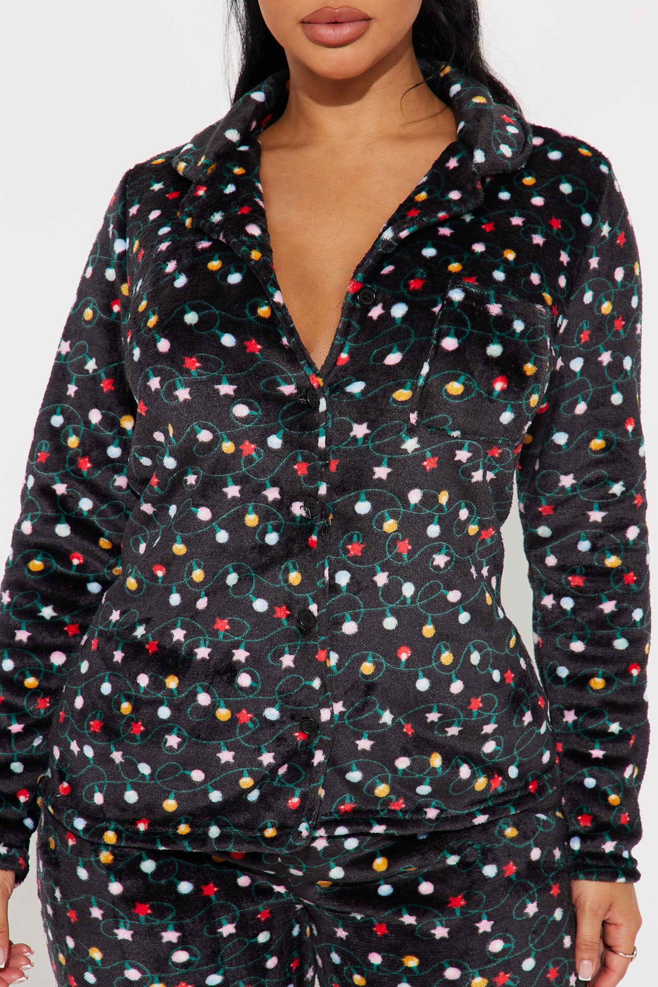 Christmas Lights Plush PJ Pant Set - Black/combo
