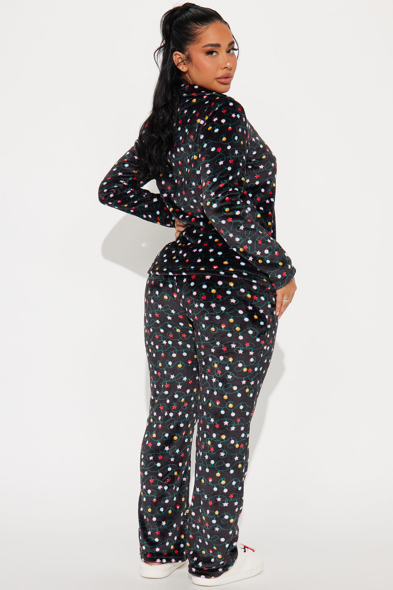Christmas Lights Plush PJ Pant Set - Black/combo