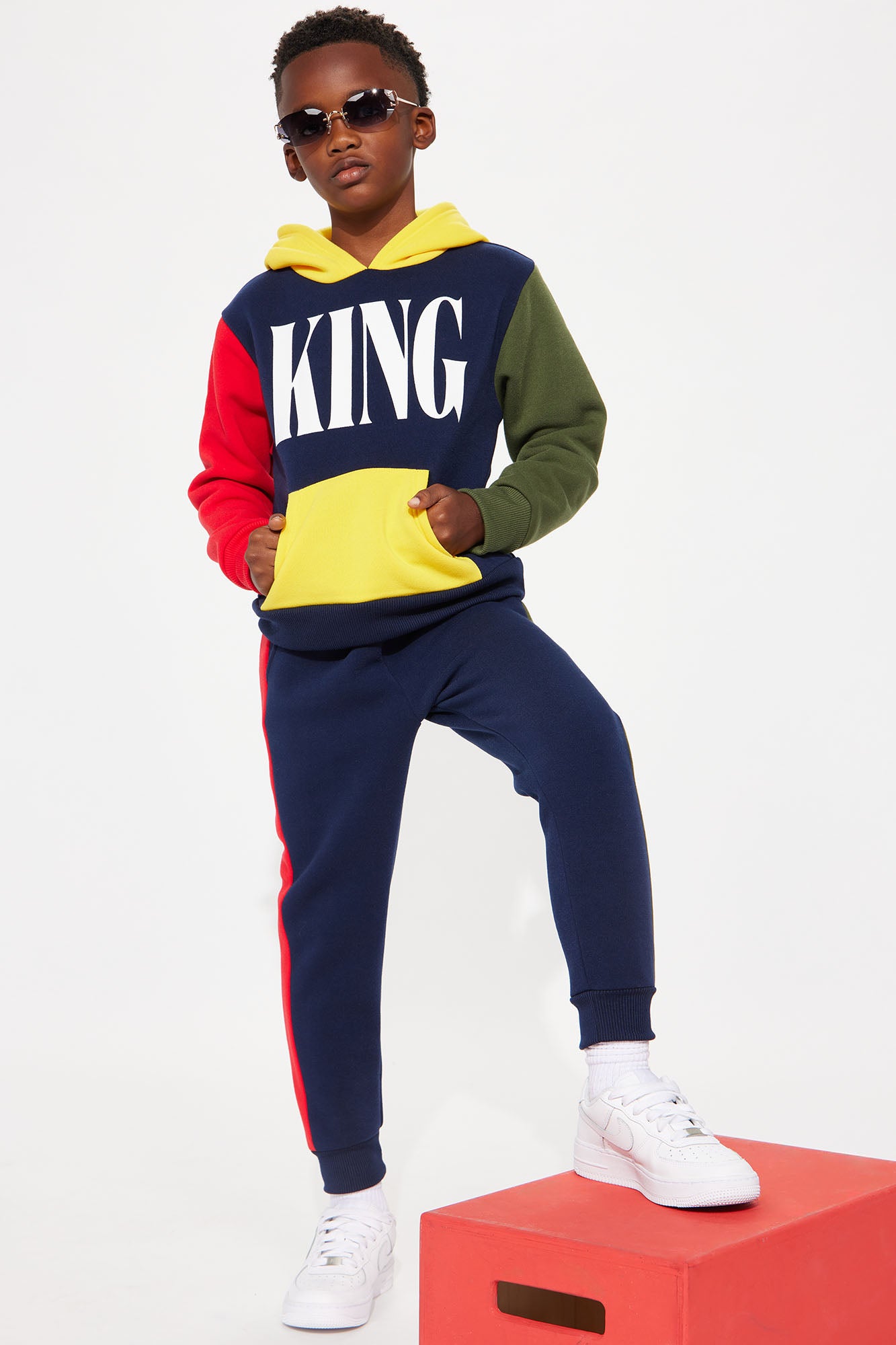 Mini King Lifestyle Colorblock Fleece Pant Set - Navy