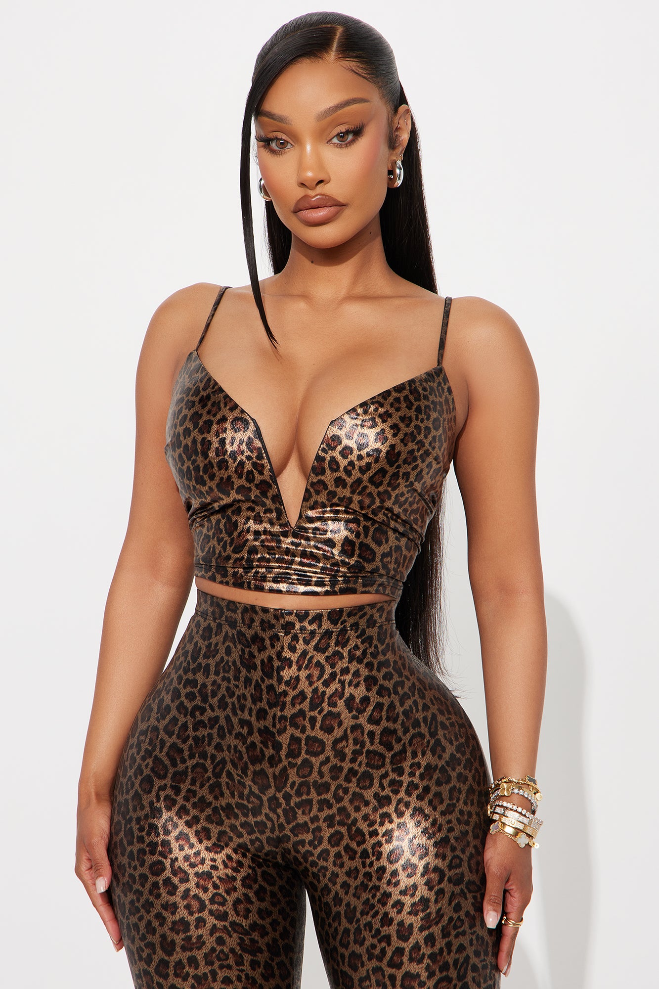 In Your Territory Leopard Pant Set - Brown/combo